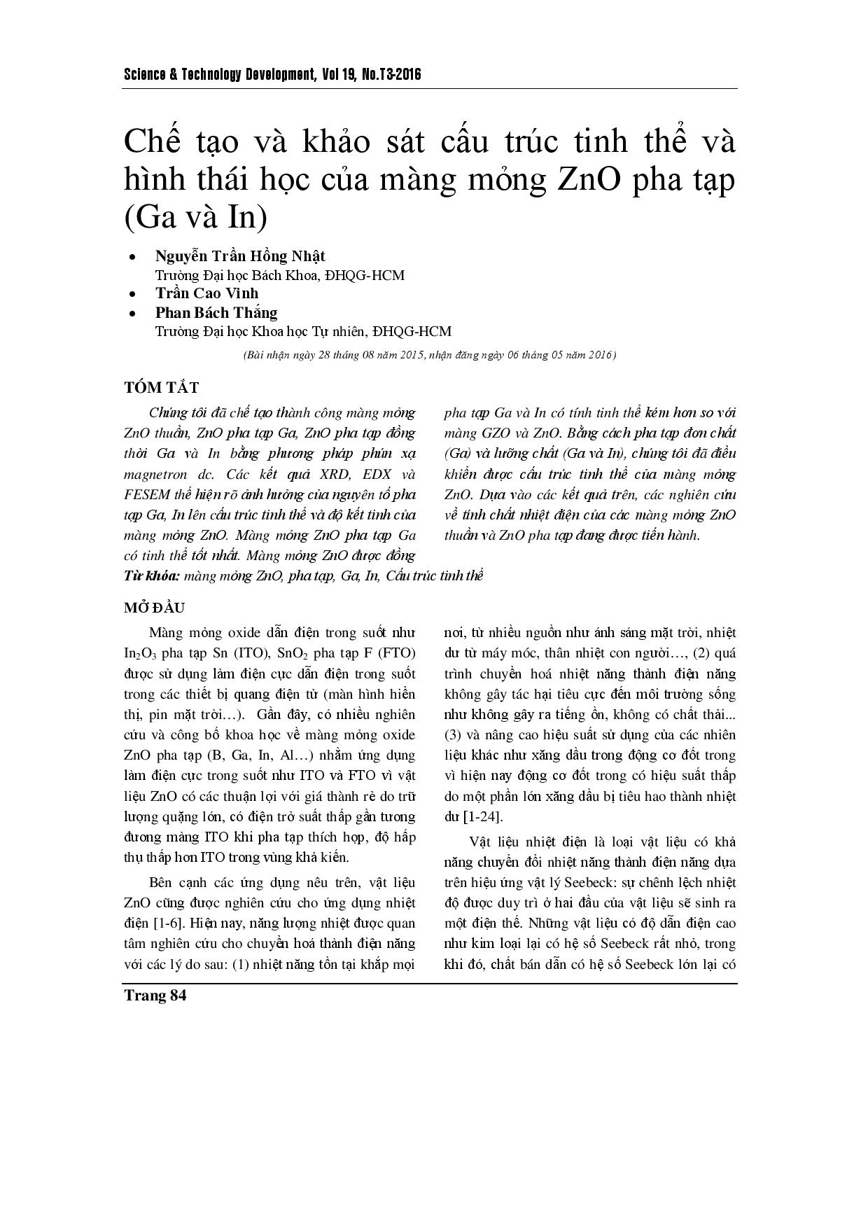 Investigation of the crystal structure and the morphology of In and Ga-doped ZnO thin films applied for thermoelectric materials