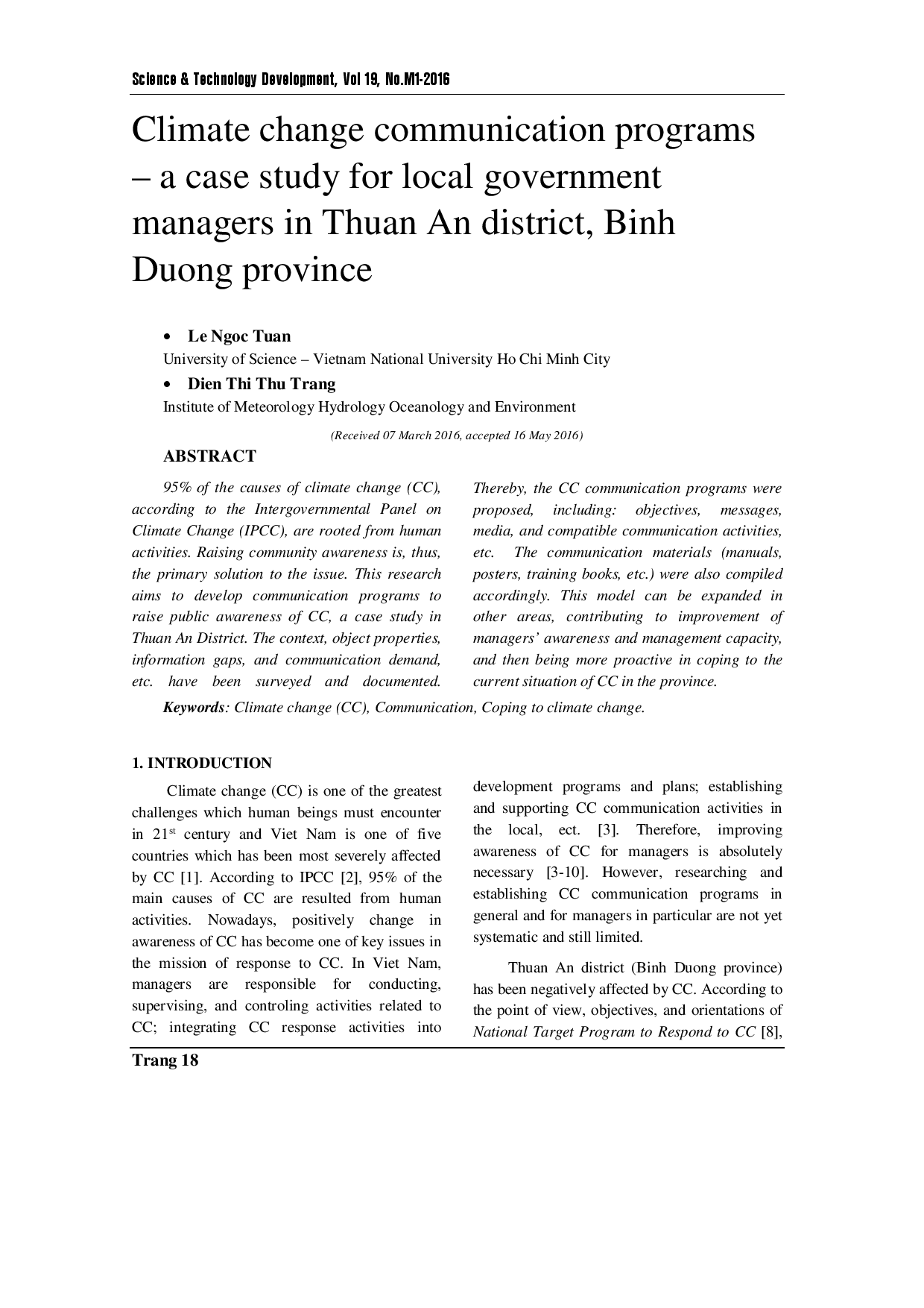 Biểu đồ truyền thông về biến đổi khí hậu - một nghiên cứu điển hình cho các nhà quản lý chính quyền địa phương ở huyện Thuận An, tỉnh Bình Dương