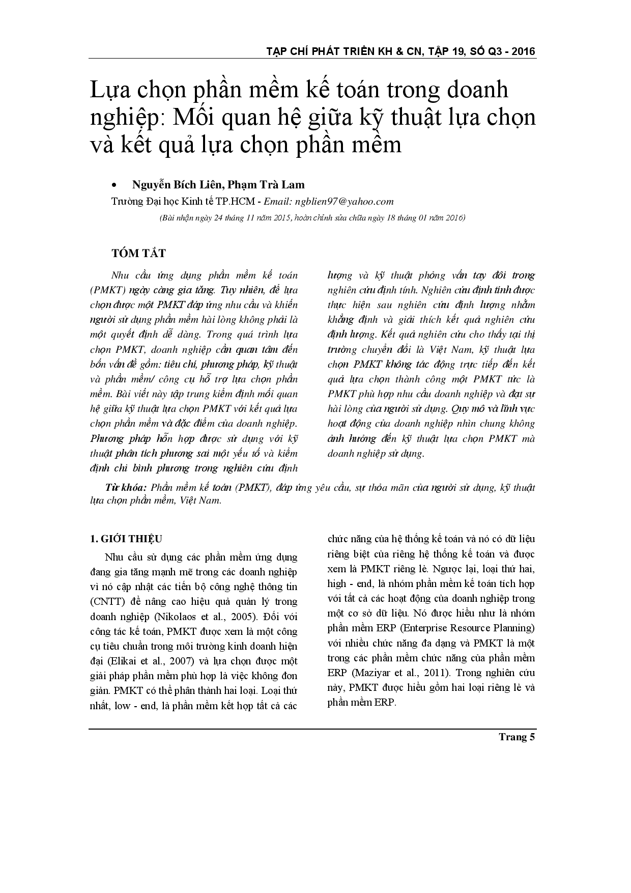 Lựa chọn phần mềm kế toán: Mối quan hệ giữa kỹ thuật lựa chọn và kết quả