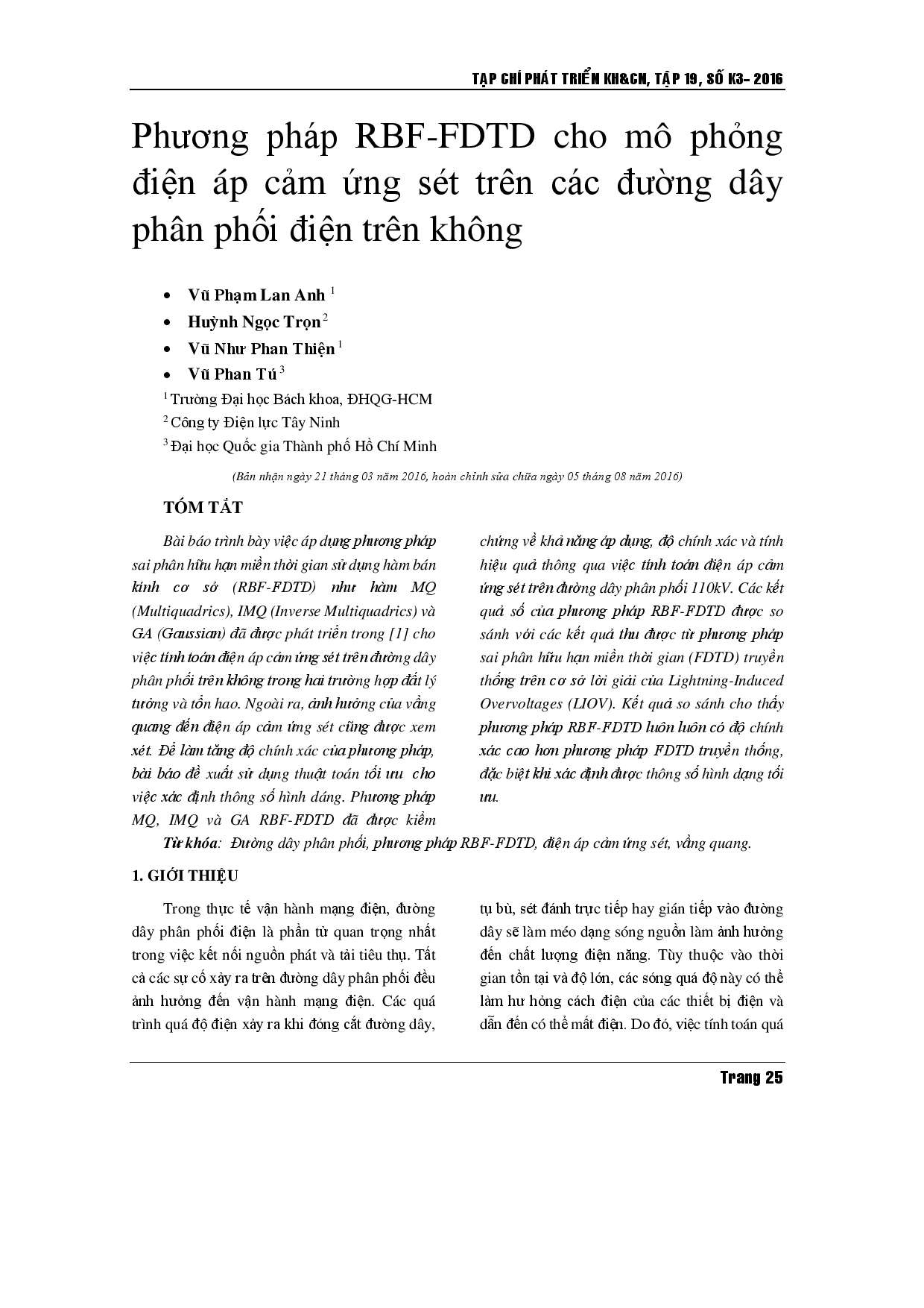 The RBF-FDTD Method for Modeling the Lightning-Induced Voltages on Overhead Distribution Lines