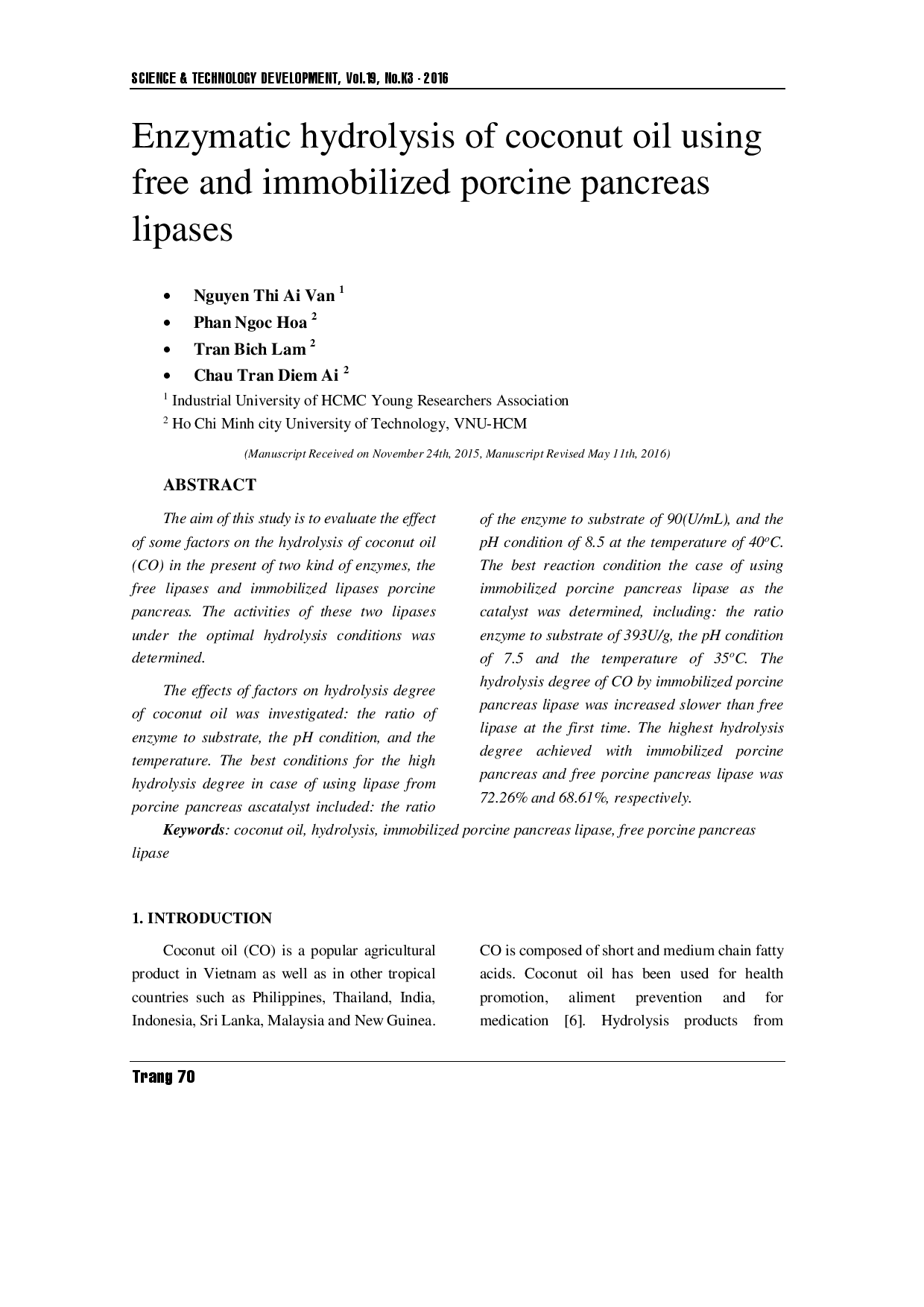 Enzymatic hydrolysis of coconut oil using free and immobilized porcine pancreas lipases