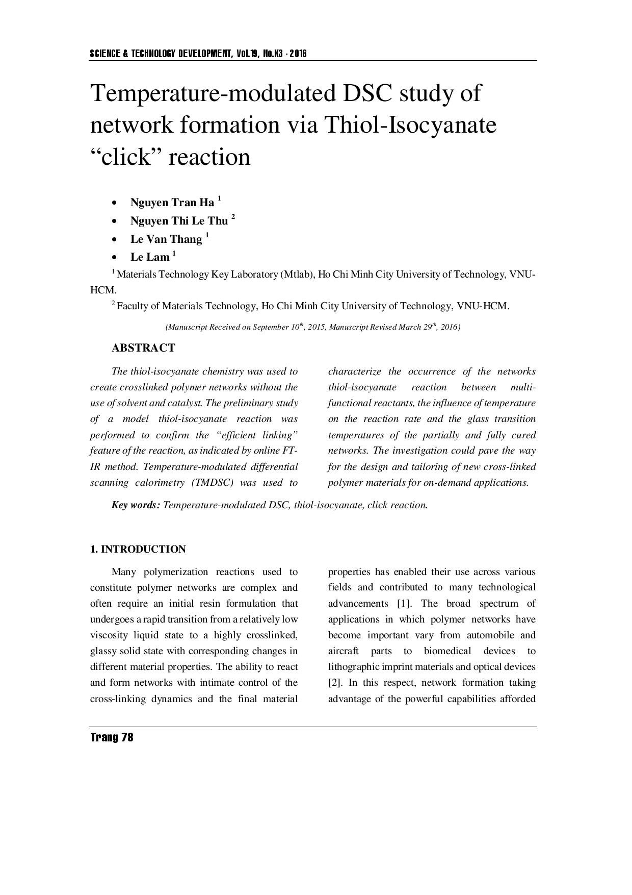 Temperature-modulated DSC, thiol-isocyanate, click reaction