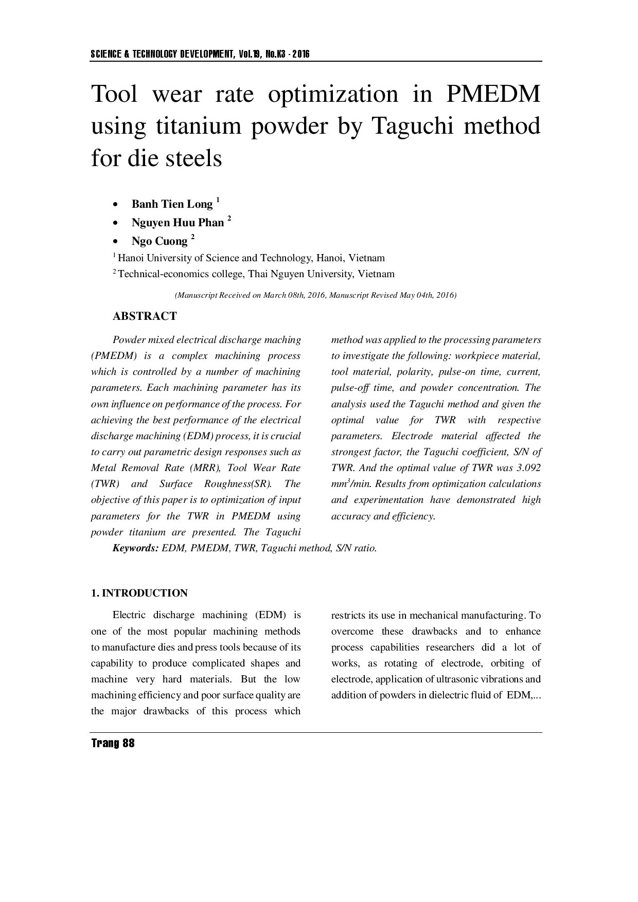 Tool wear rate optimization in PMEDM using titanium powder by Taguchi method for die steels