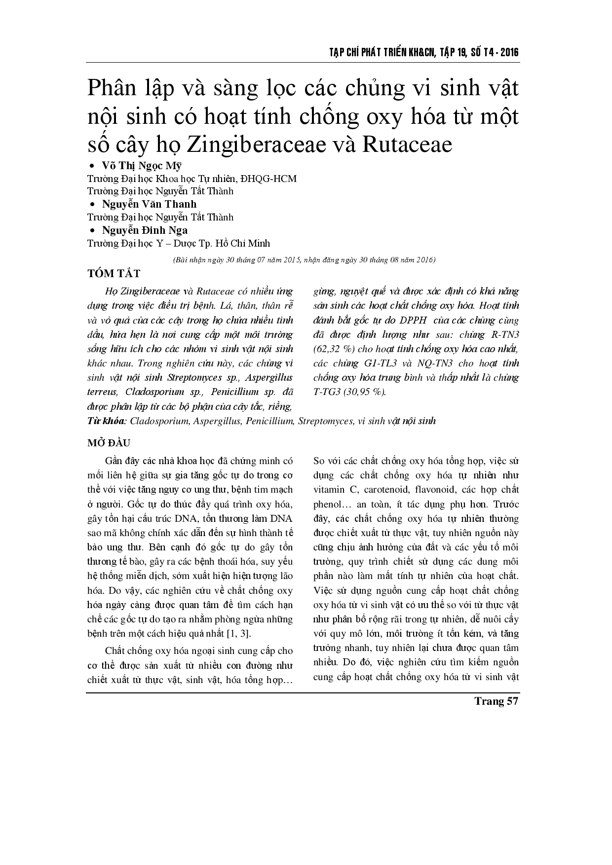 Isolation and screening of the endophyte possessing antioxidant activity from Rutaceae and Zingiberaceae plants