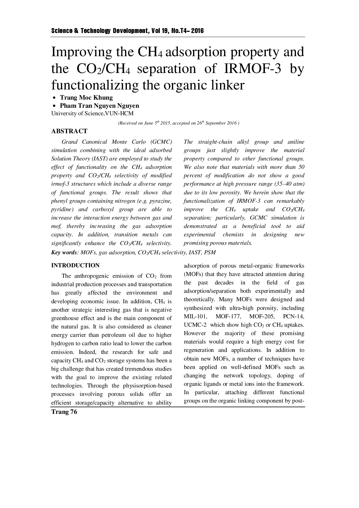 Improving the CH4 adsorption property and the CO2/CH4 separation of IRMOF-3 by functionalizing the organic linker