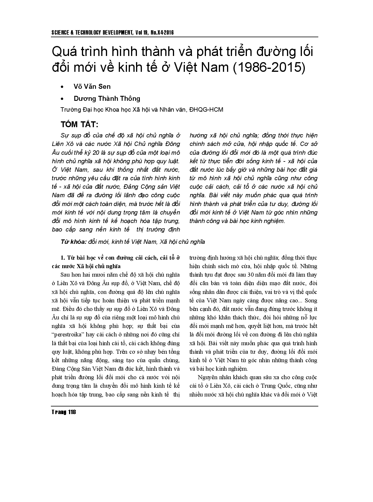 Quá trình hình thành và phát triển của đường lối đổi mới kinh tế ở Việt Nam (1986-2015)