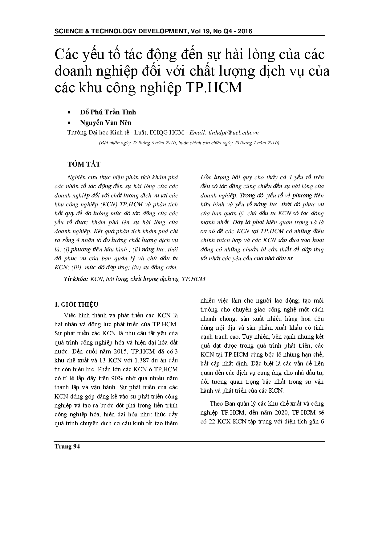 Các nhân tố ảnh hưởng đến sự hài lòng của công ty về chất lượng dịch vụ tại các khu công nghiệp TP.