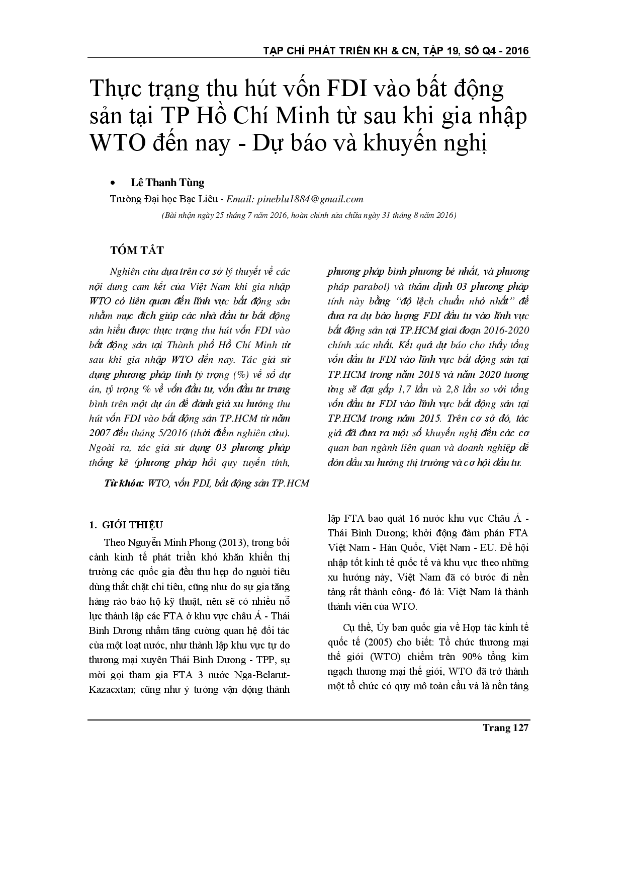 Thực trạng thu hút vốn FDI vào lĩnh vực bất động sản tại Thành phố Hồ Chí Minh từ khi gia nhập WTO - Dự đoán và khuyến nghị