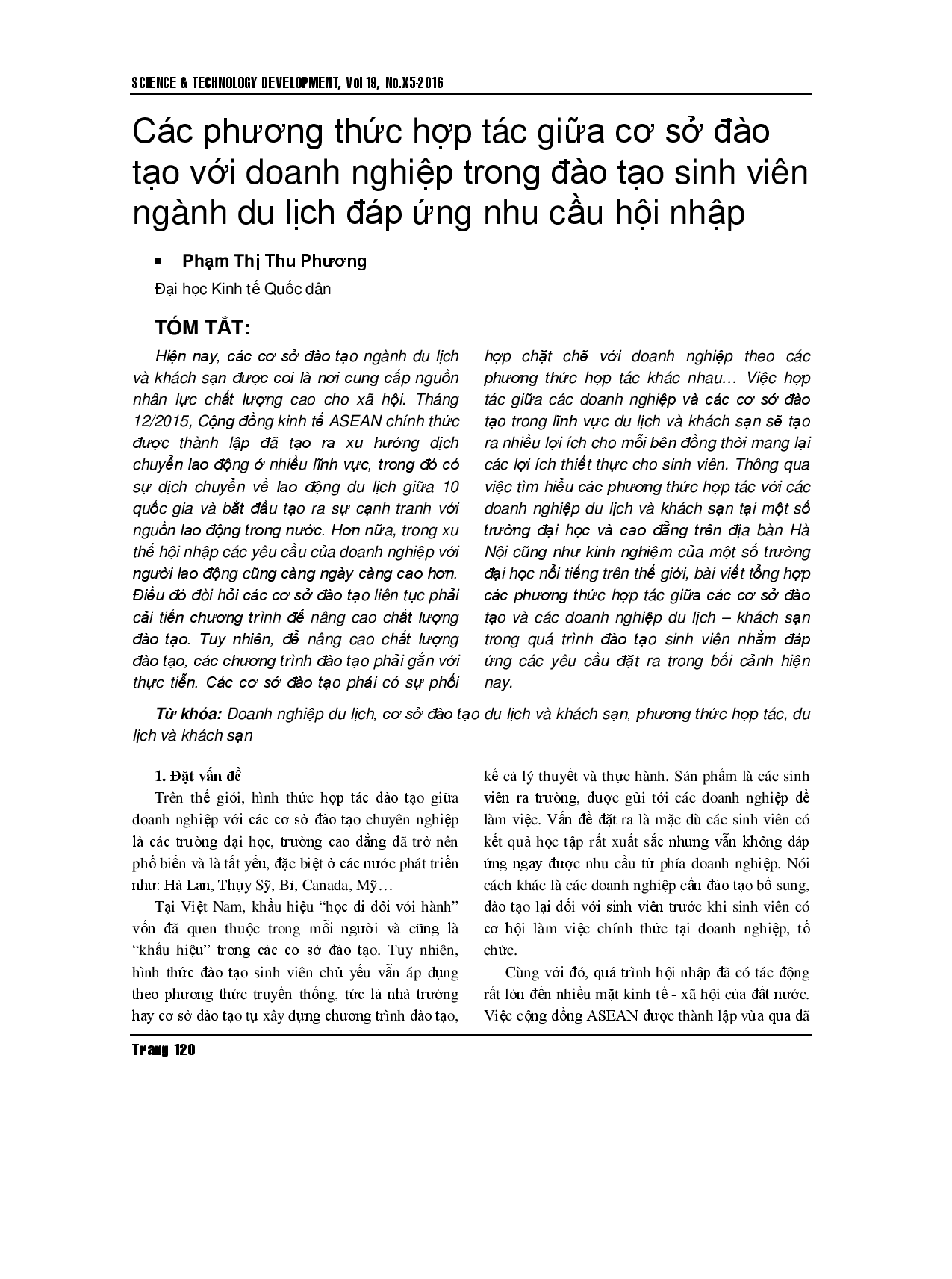 Phương thức hợp tác giữa cơ sở giáo dục và doanh nghiệp trong đào tạo sinh viên du lịch đáp ứng nhu cầu hội nhập