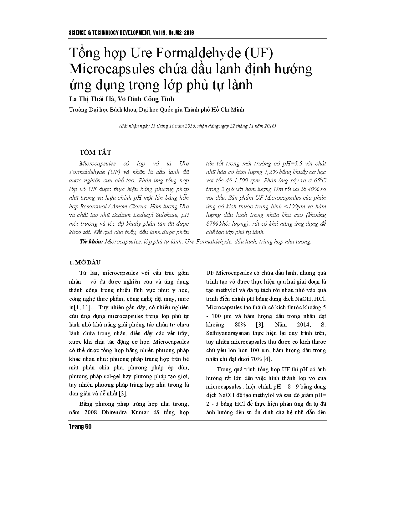 Synthesis of Urea Formaldehyde microcapsules containing linseed oil for self-healing coating