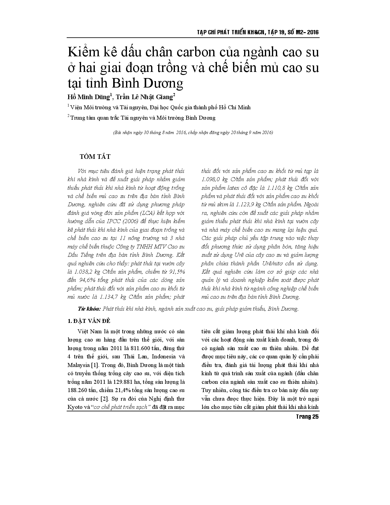 Carbon footprint inventory of rubber industry in two phases planting and processing in Binh Duong province