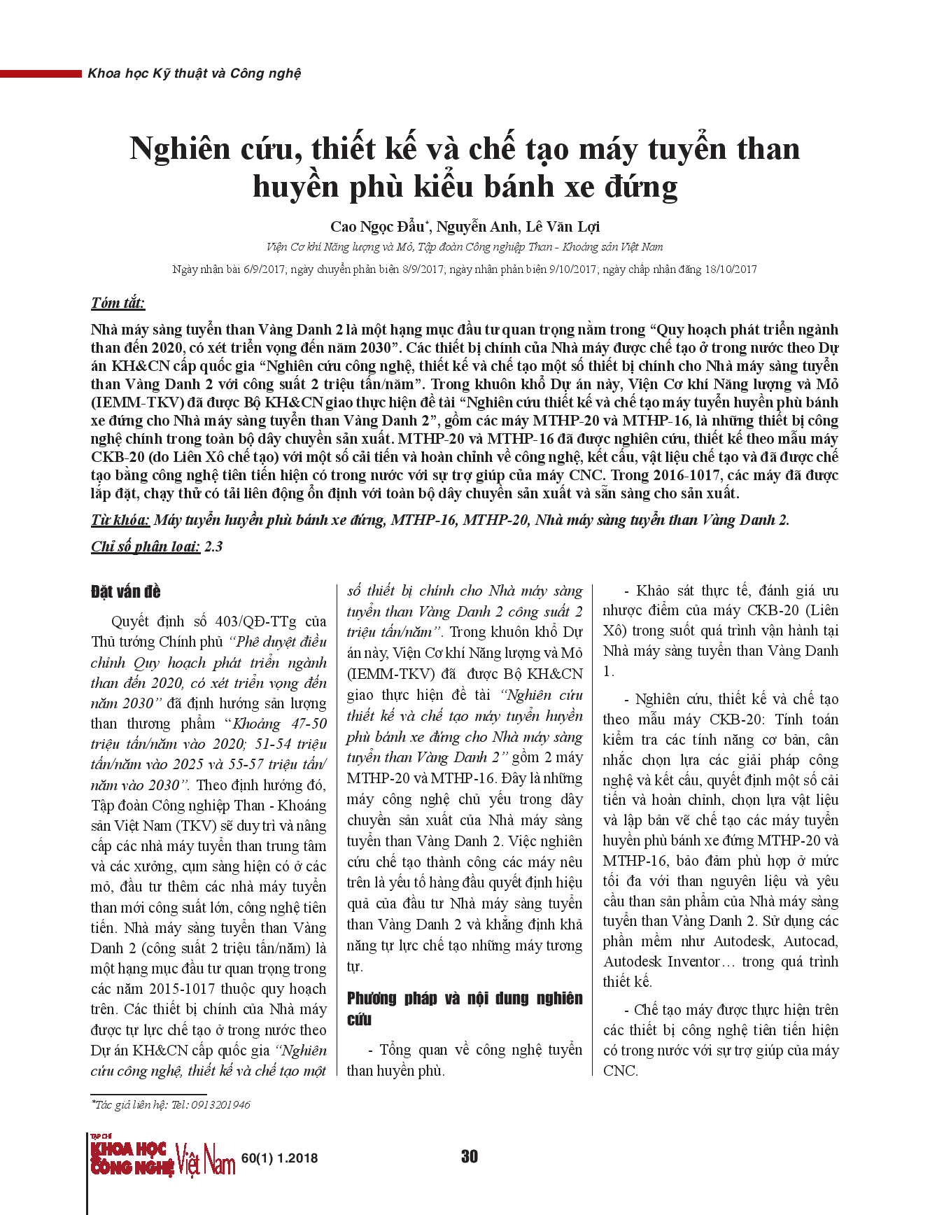 Nghiên cứu, thiết kế và chế tạo máy tuyển than huyền phù kiểu bánh xe đứng