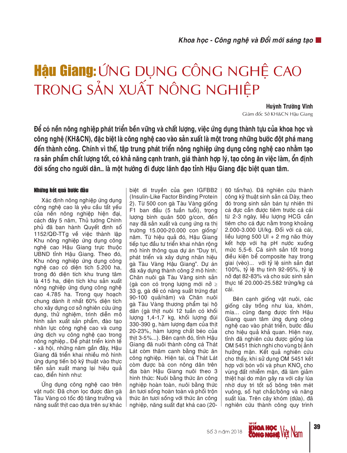 Hậu Giang: Ứng dụng công nghệ cao trong sản xuất nông nghiệp