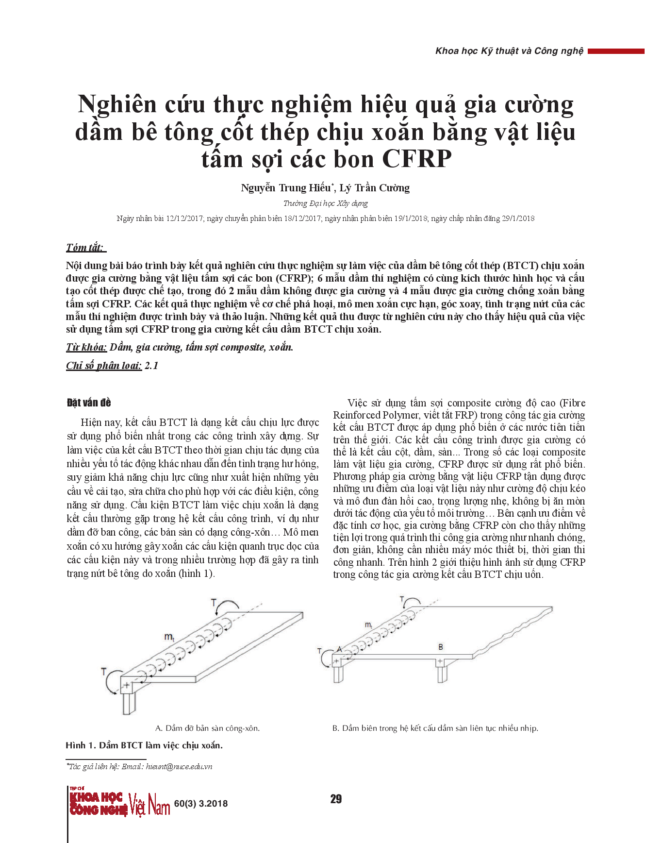 Nghiên cứu thực nghiệm hiệu quả gia cường dầm bê tông cốt thép chịu xoắn bằng vật liệu tấm sợi các bon CFRP