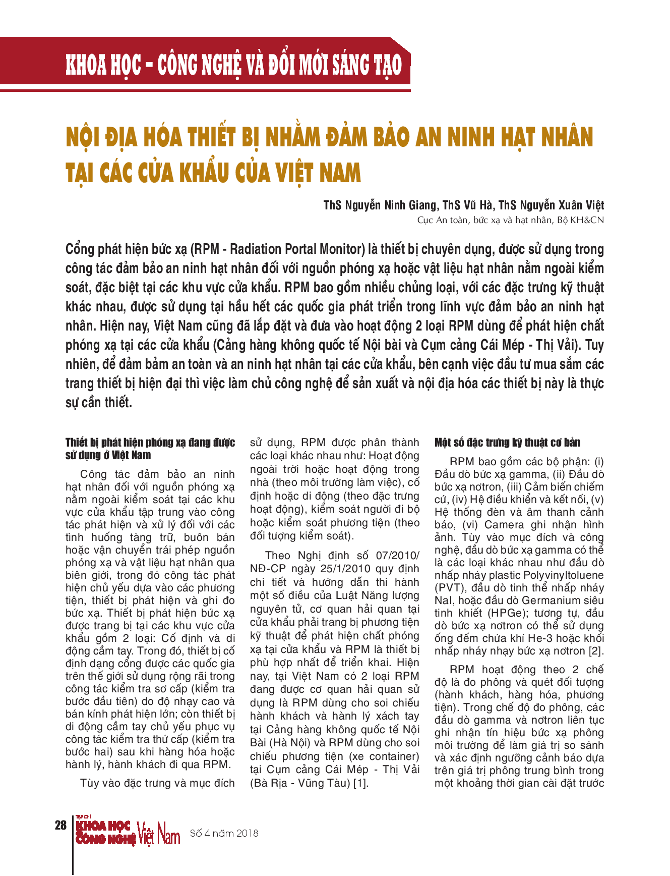 Nội địa hóa thiết bị nhằm đảm bảo an ninh hạt nhân tại các cửa khẩu của Việt Nam