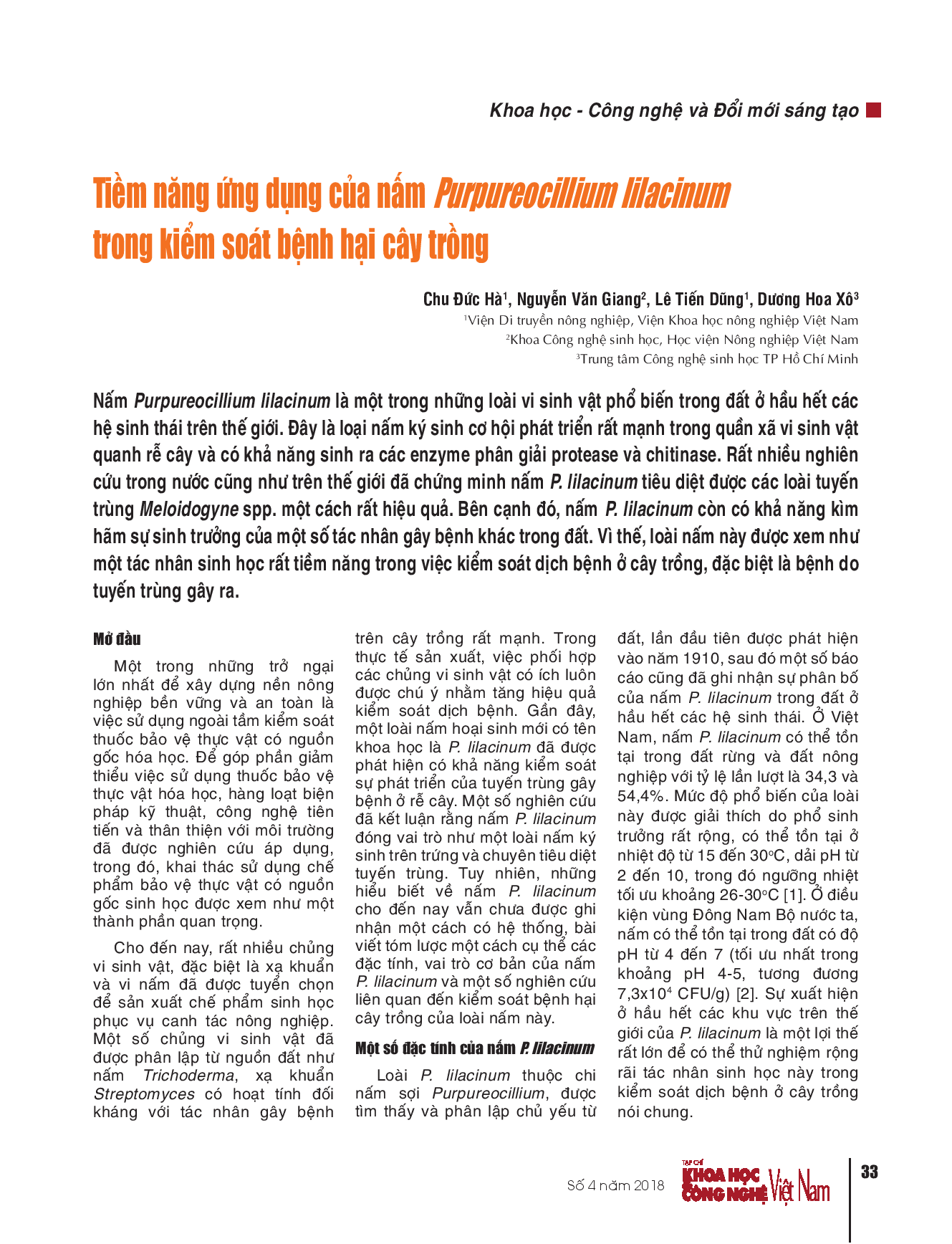 Tiềm năng ứng dụng của nấm Purpureocillium lilacinum trong kiểm soát bệnh hại cây trồng