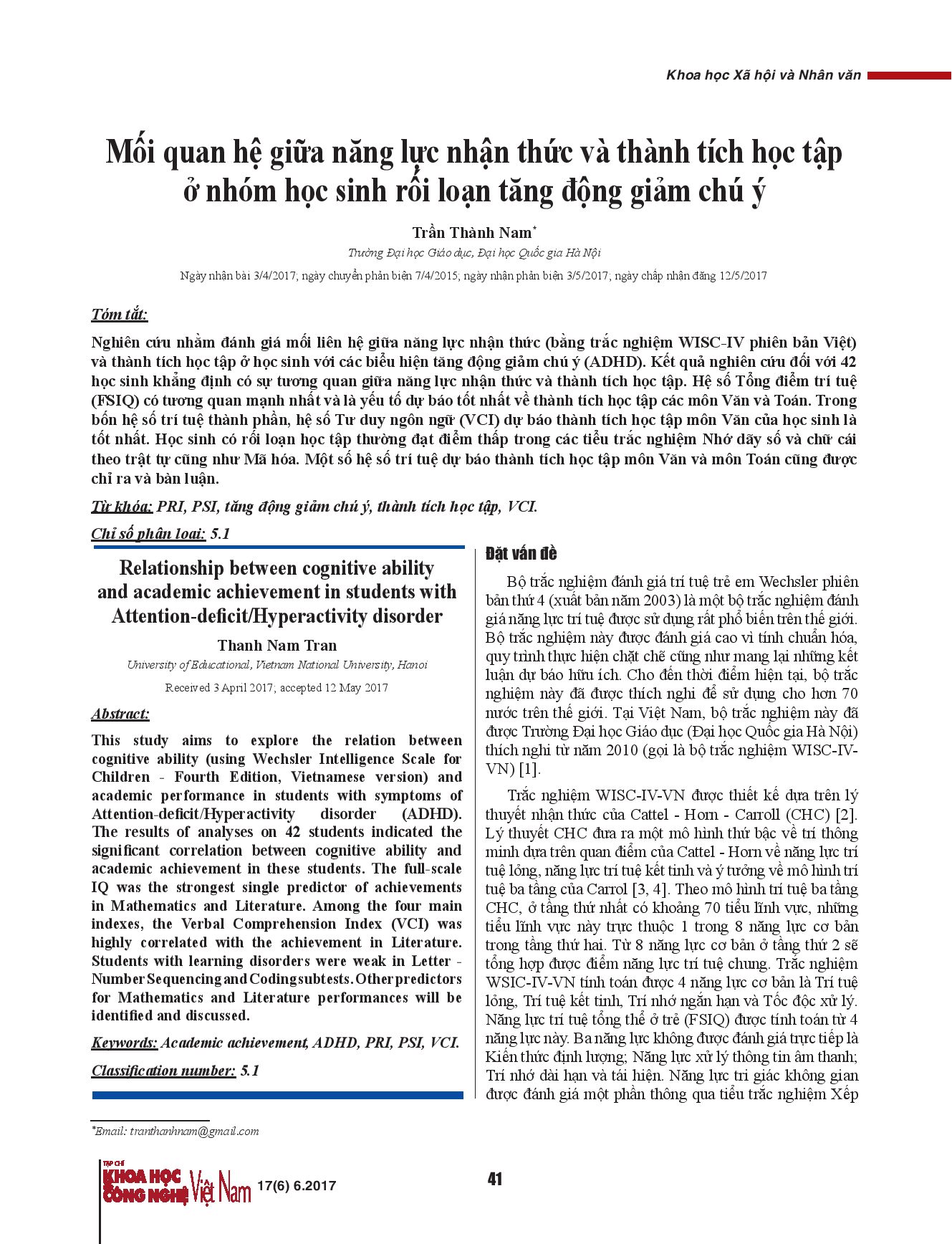 Mối quan hệ giữa năng lực nhận thức và thành tích học tập ở nhóm học sinh rối loạn tăng động giảm chú ý