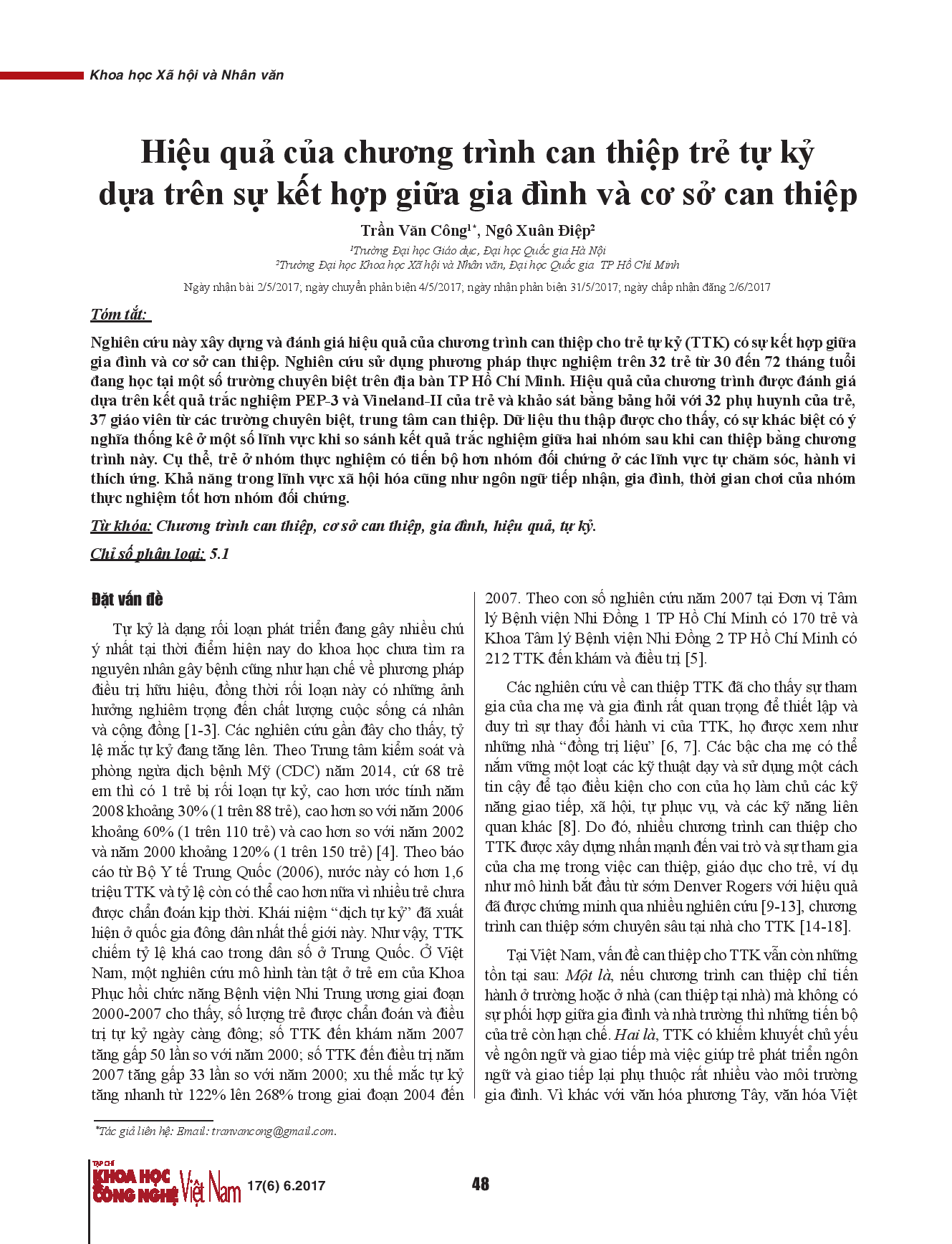 Hiệu quả của chương trình can thiệp trẻ tự kỷ dựa trên sự kết hợp giữa gia đình và cơ sở can thiệp