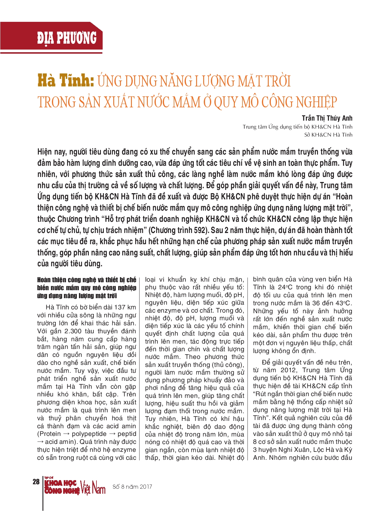 Hà Tĩnh: Ứng dụng năng lượng mặt trời trong sản xuất nước mắm ở quy mô công nghiệp