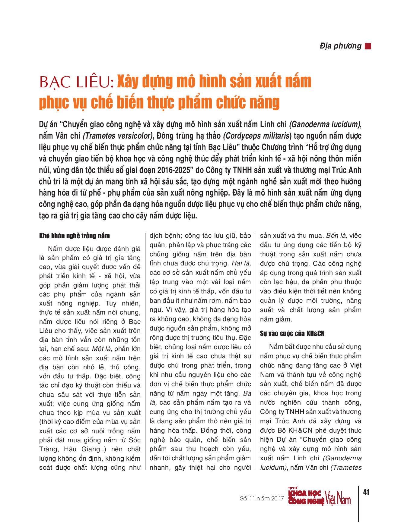 Bạc Liêu: Xây dựng mô hình sản xuất nấm phục vụ chế biến thực phẩm chức năng