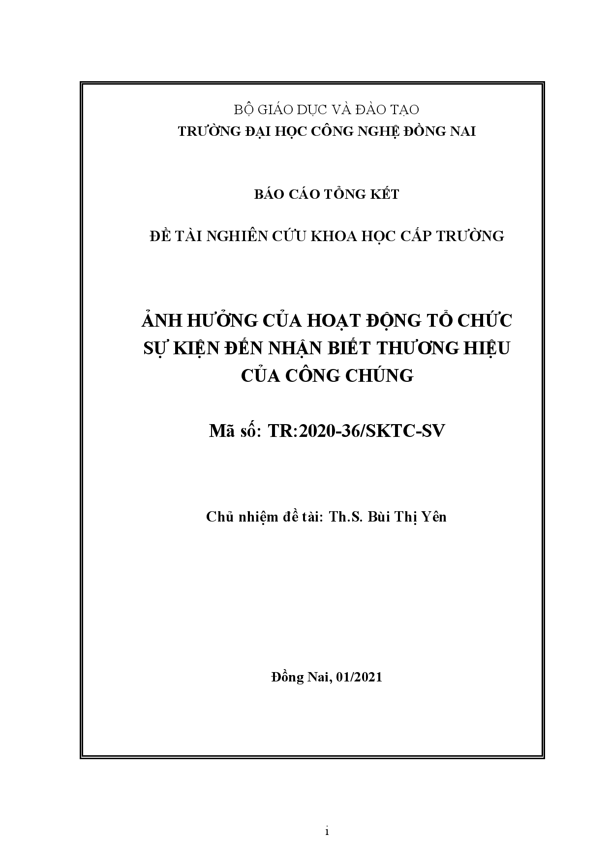 Ảnh Hưởng Của Hoạt Động Tổ Chức  Sự Kiện Đến Nhận Biết Thương Hiệu  Của Công Chúng