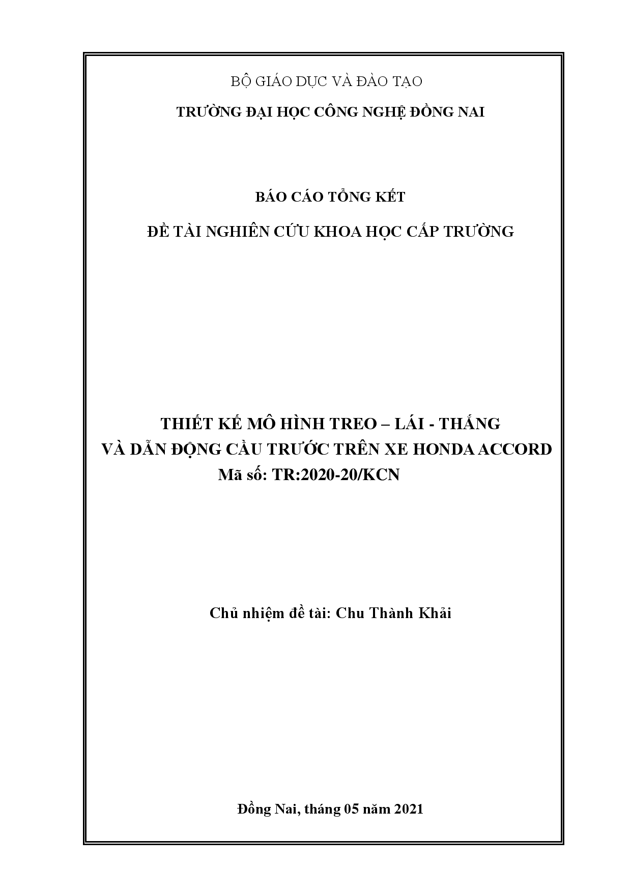 Thiết kế mô hình treo - lái - thắng và dẫn động cầu trước trên xe honda accord