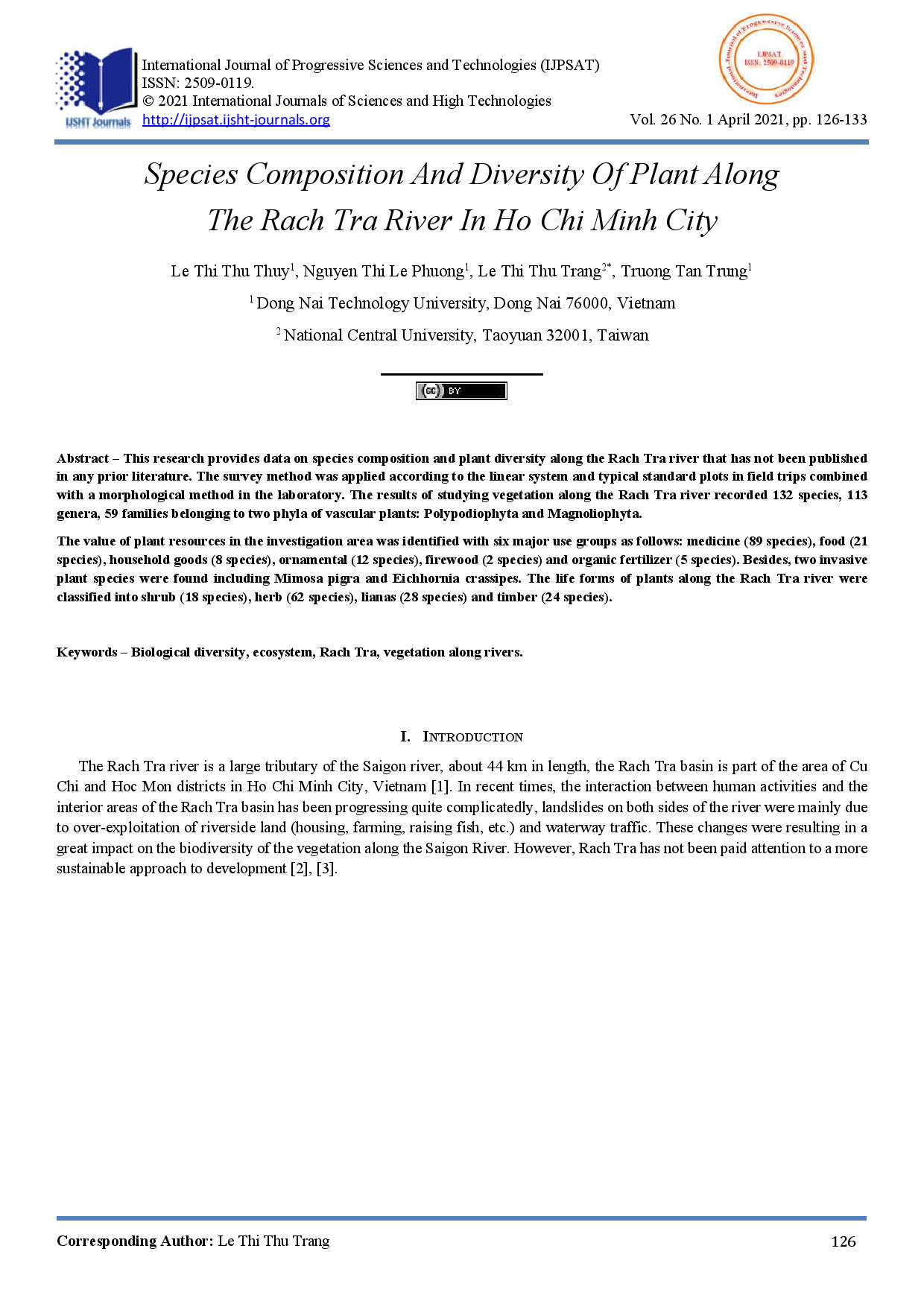 Species Composition And Diversity Of Plant Along The Rach Tra River In Ho Chi Minh City.
(Thành phần loài và đa dạng thực vật ven Rạch Tra, Thành phố Hồ Chí Minh)