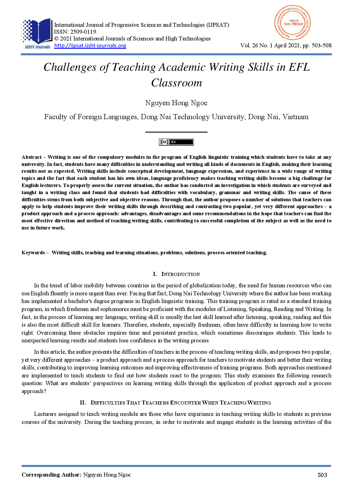 Challenges of teaching academic writing skills in EFL classroom 
(Những khó khăn trong việc giảng dạy môn viết tiếng anh học thuật cho sinh viên)