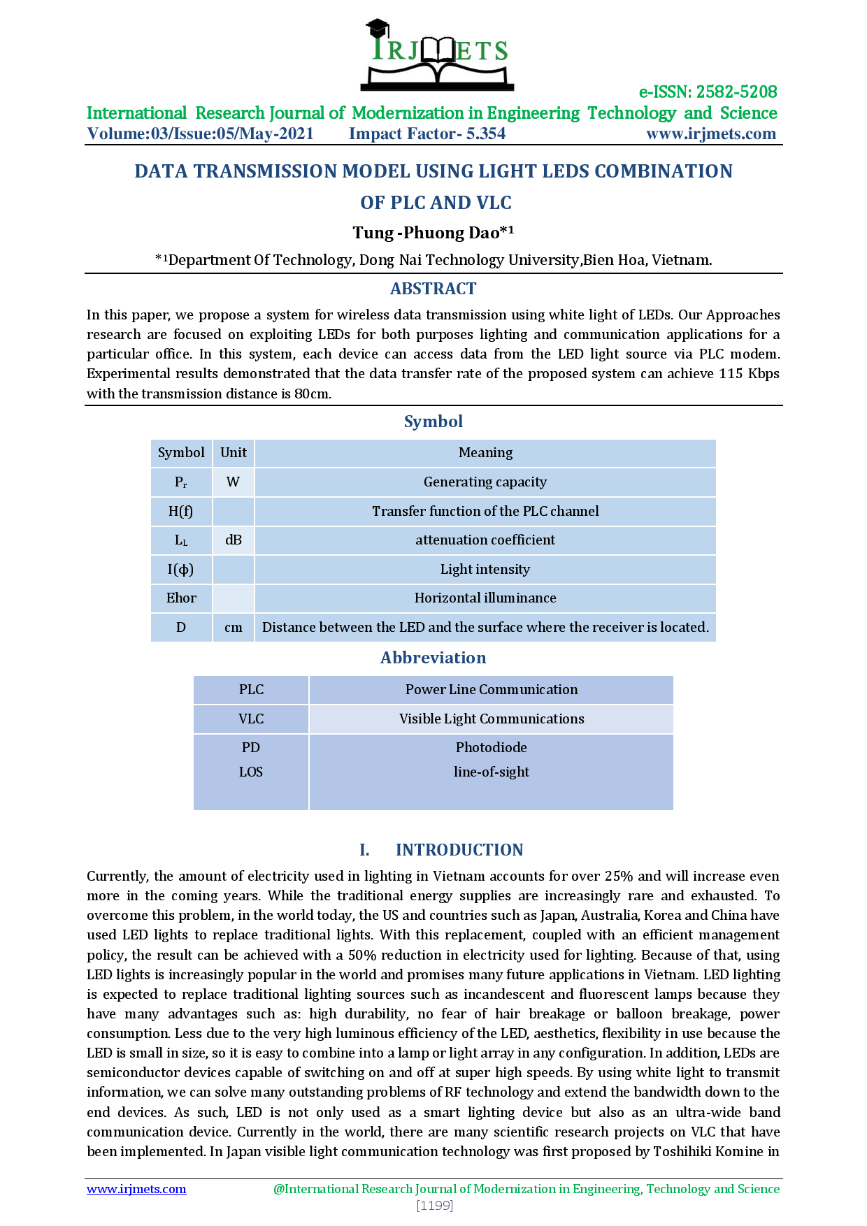 Data Transmission Model Using Light LEDs Combination of PLC and VLC.
(Mô hình truyền dữ liệu sử dụng LEDs kết hợp giữa PLC và VLC)