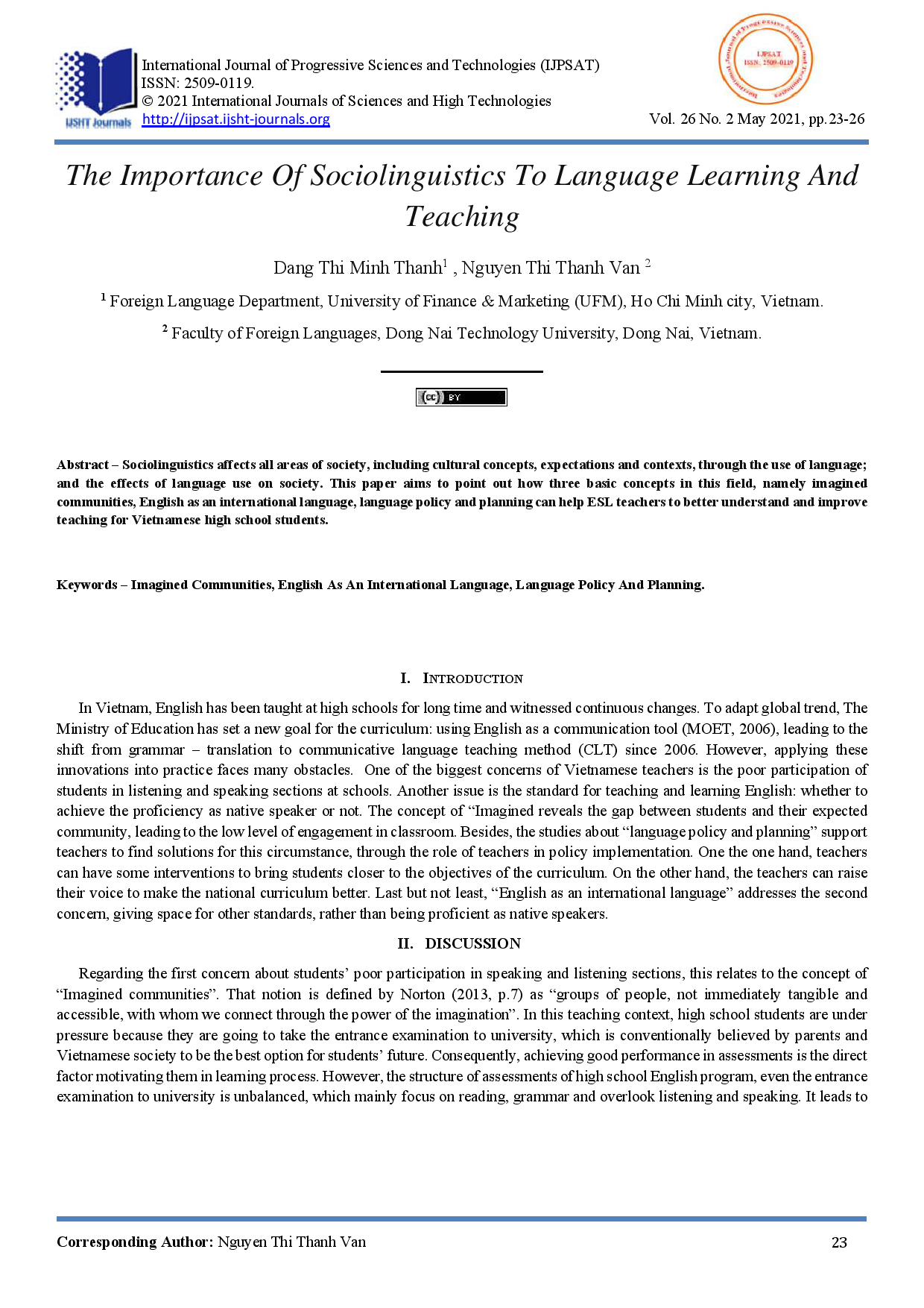 The Importance Of Sociolinguistics To Language Learning And Teaching 
(Tầm quan trọng của ngôn ngữ học xã hội học đối với việc học và giảng dạy ngôn ngữ)