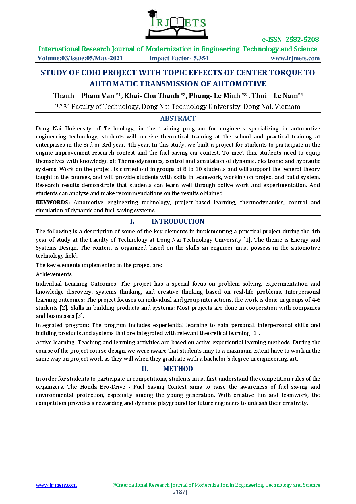 Study of cdio project with topic effects of center torque to automatic transmission of automotive.  (Nghiên cứu của dự án CDIO với chủ để các tác động của mô mem xoắn trung tâm tới hộp số tự động trên Ô tô)