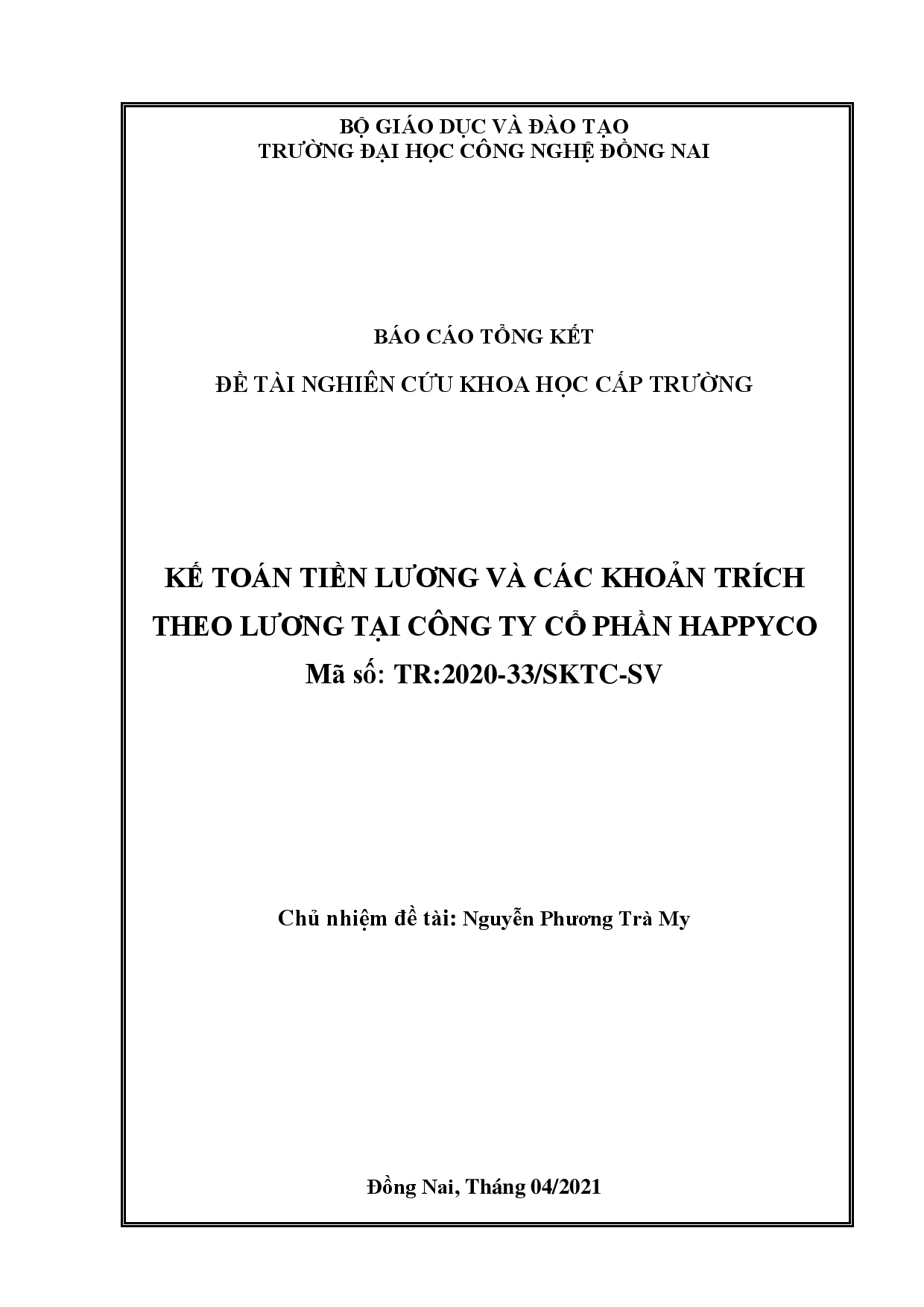 Kế toán tiền lương và các khoản trích theo lương tại Công ty cổ phần Happyco