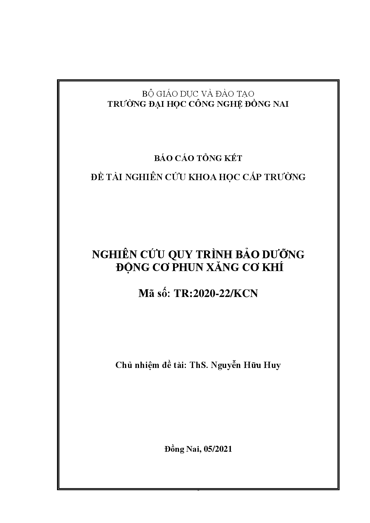 Nghiên cứu quy trình bảo dưỡng động cơ phun xăng cơ khí