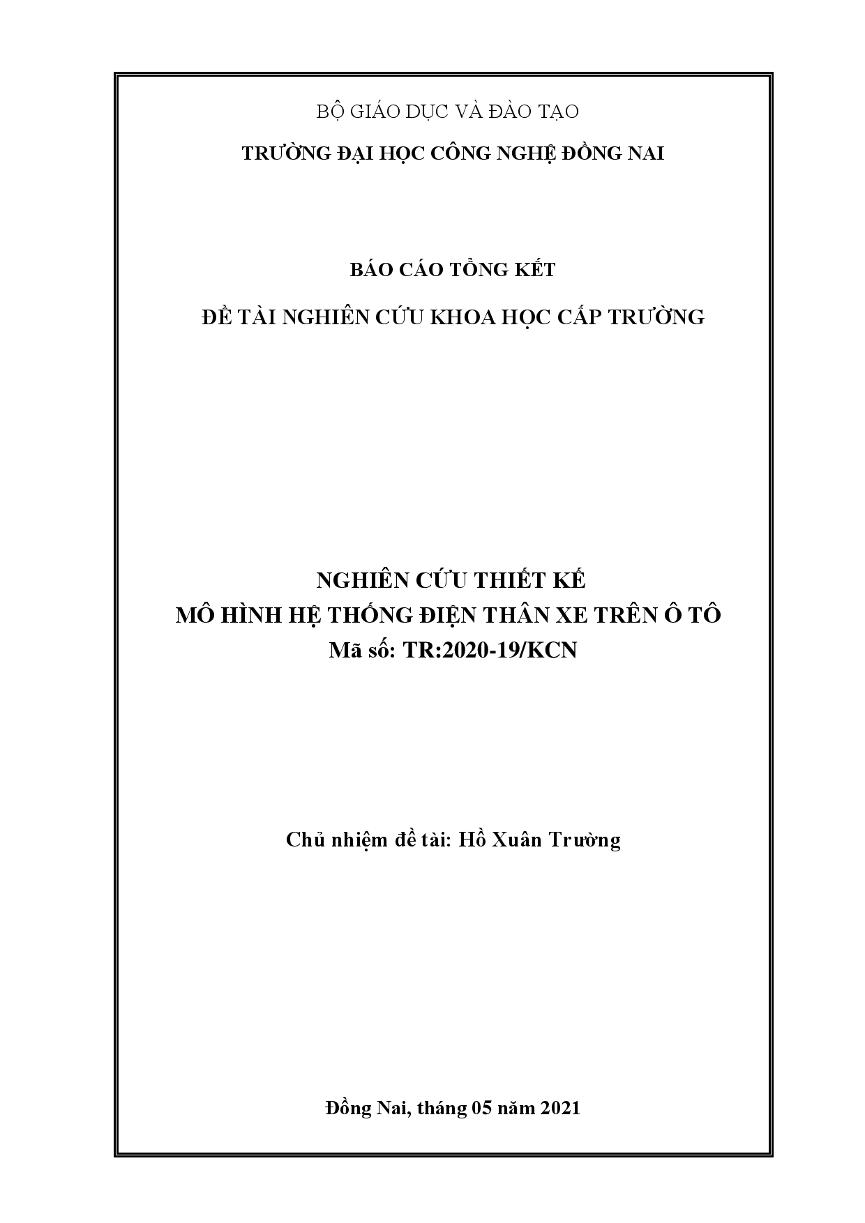 Nghiên cứu thiết kế mô hình hệ thống điện thân xe trên ô tô