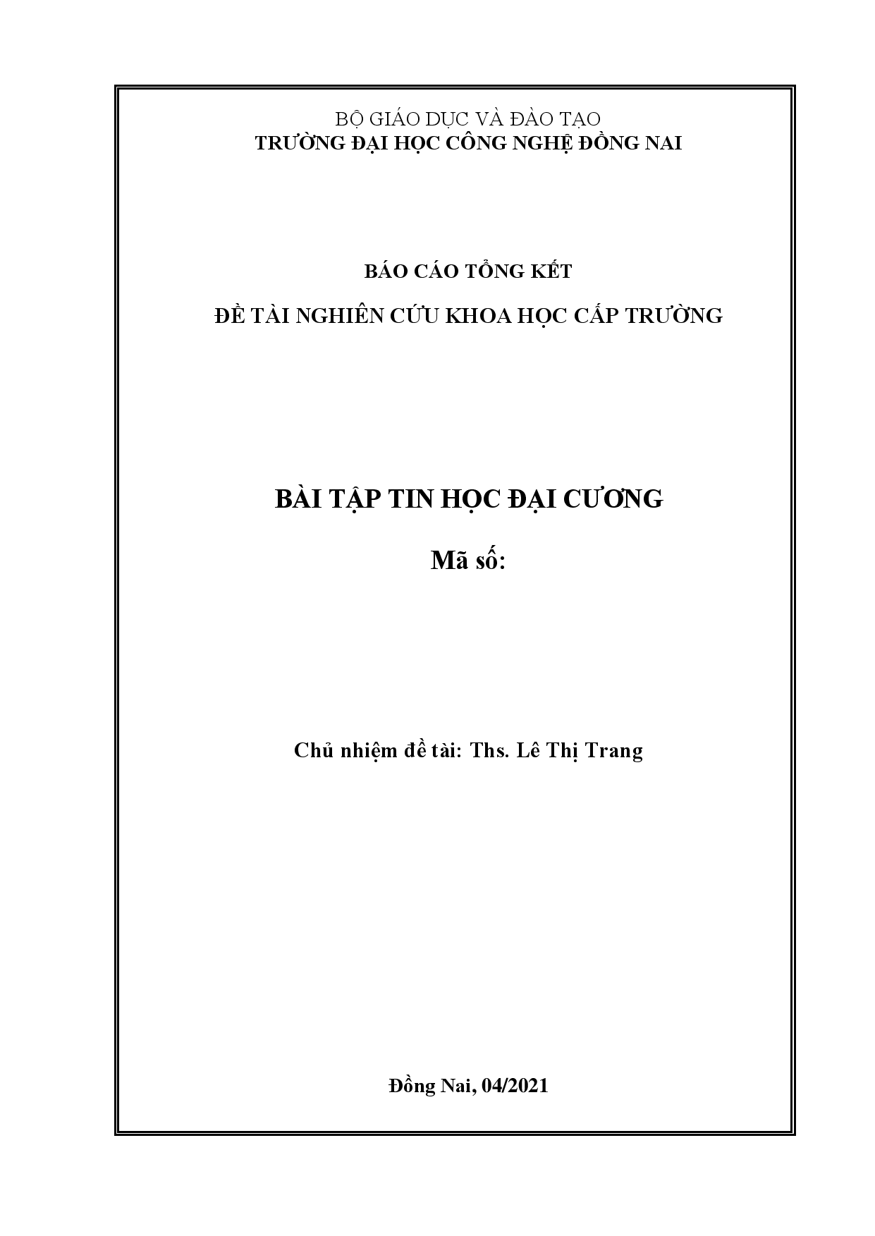 Bài tập Tin học đại cương