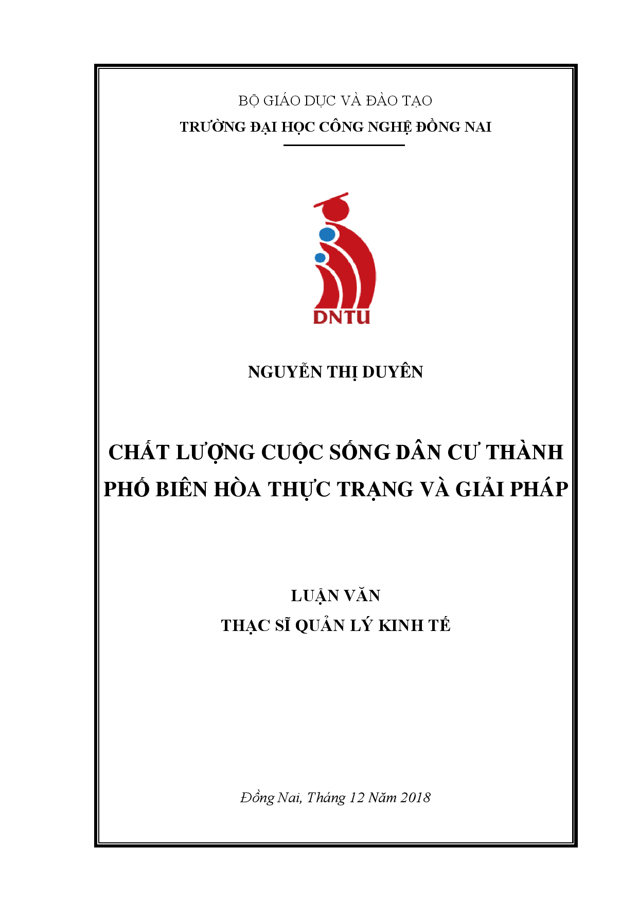 Chất lượng cuộc sống dân cư thành phố Biên Hòa – tỉnh Đồng Nai: Thực trạng và giải pháp-Luận văn