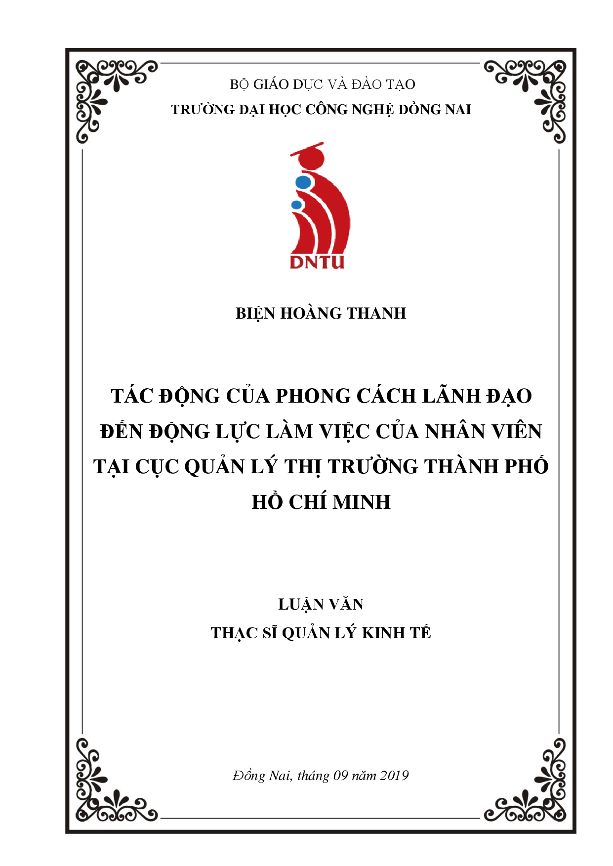 Tác động của phong cách lãnh đạo đến động lực làm việc của nhân viên tại cục quản lý thì trường Thành Phố Hồ Chí Minh-Luận văn