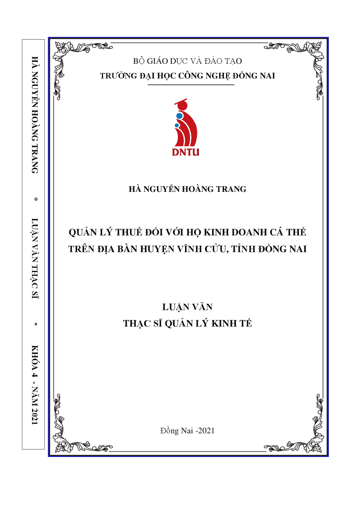 Quản lý thuế đối với hộ kinh doanh cá thể trên địa bàn huyện Vĩnh Cửu tỉnh Đồng Nai"