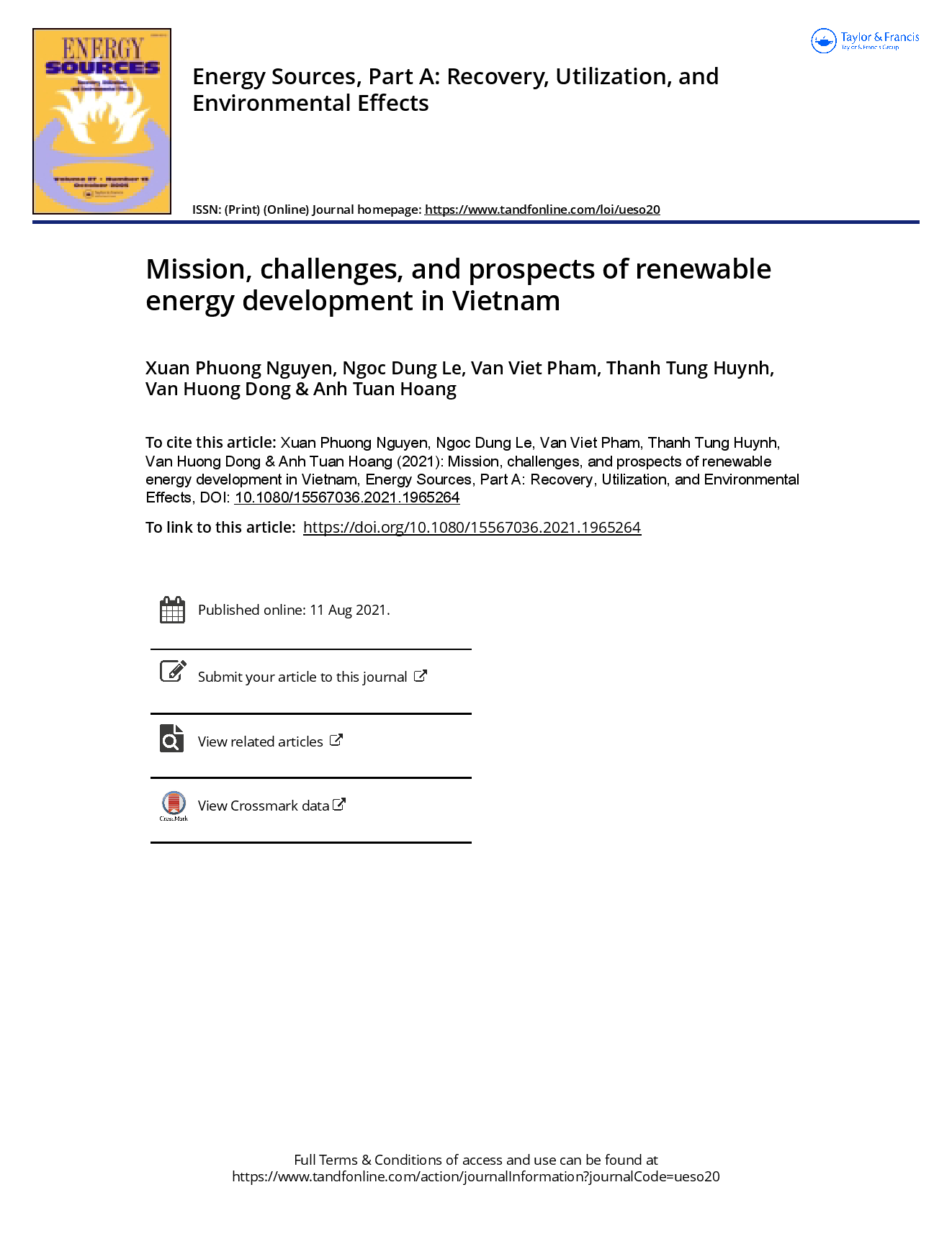 Mission, challenges, and prospects of renewable energy development in Vietnam. 
(Sứ mệnh, thách thức và triển vọng phát triển năng lượng tái tạo ở Việt Nam)