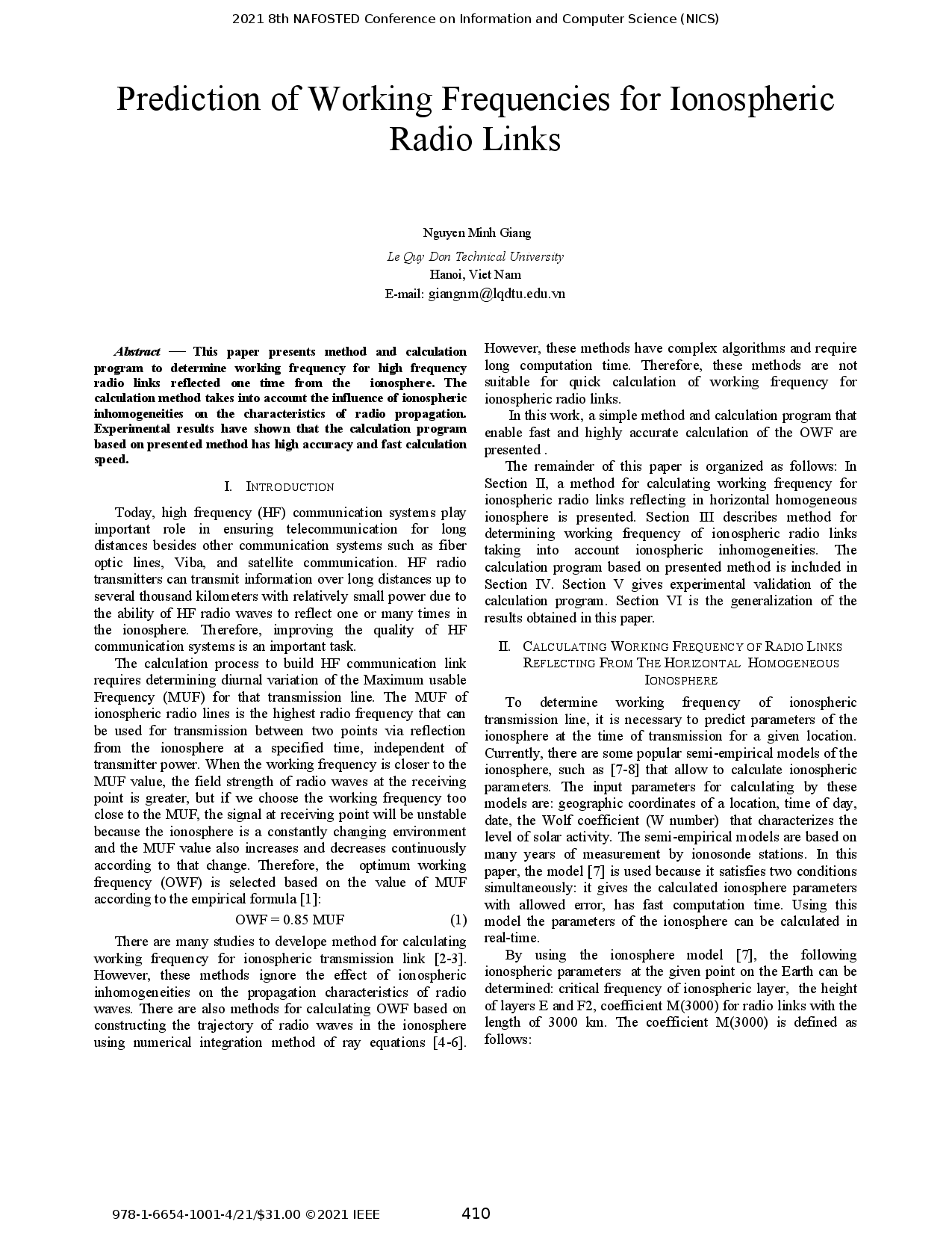 Prediction of Working Frequencies for Ionospheric Radio Links