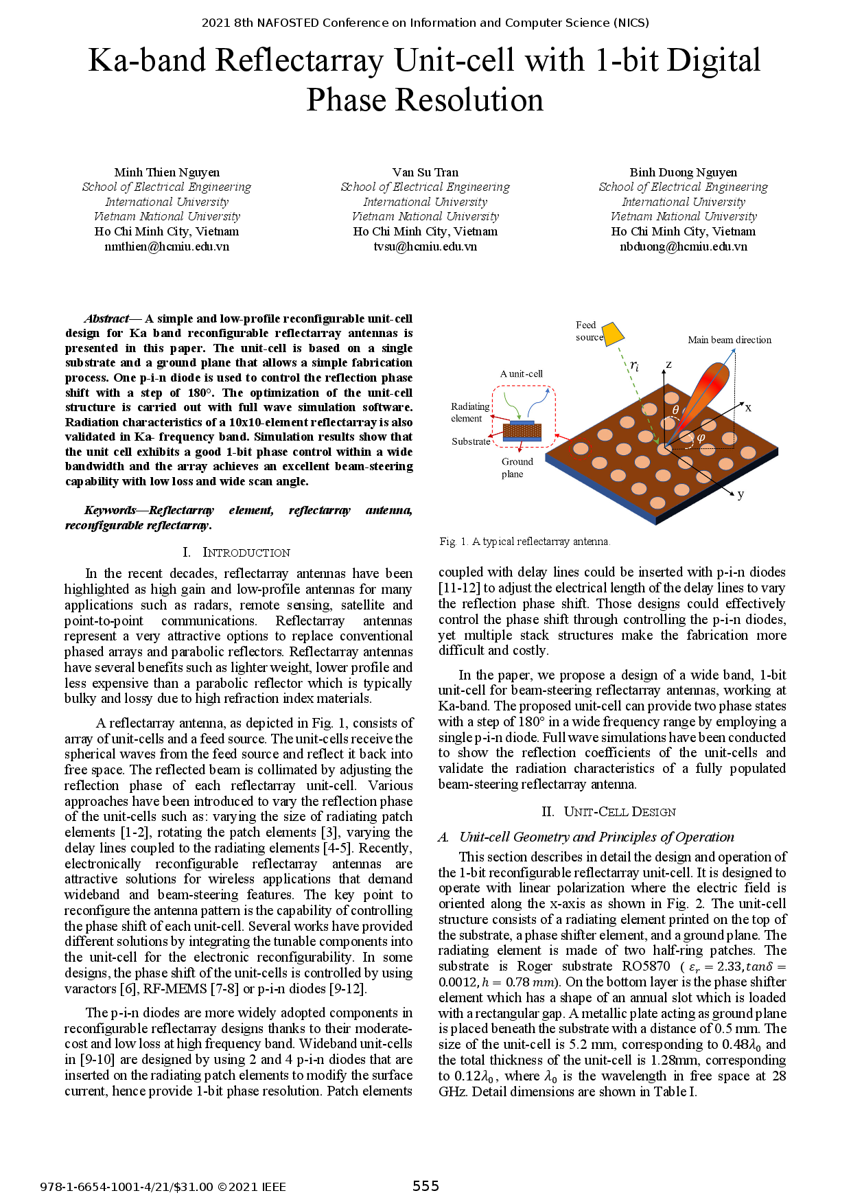 Ka-band Reflectarray Unit-cell with 1-bit Digital Phase Resolution