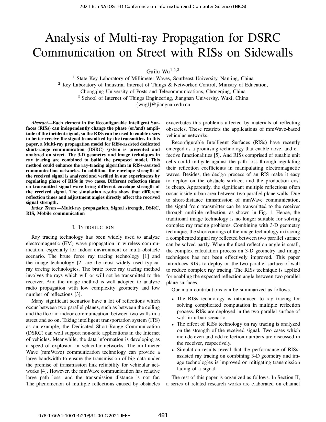 Analysis of Multi-ray Propagation for DSRC Communication on Street with RISs on Sidewalls