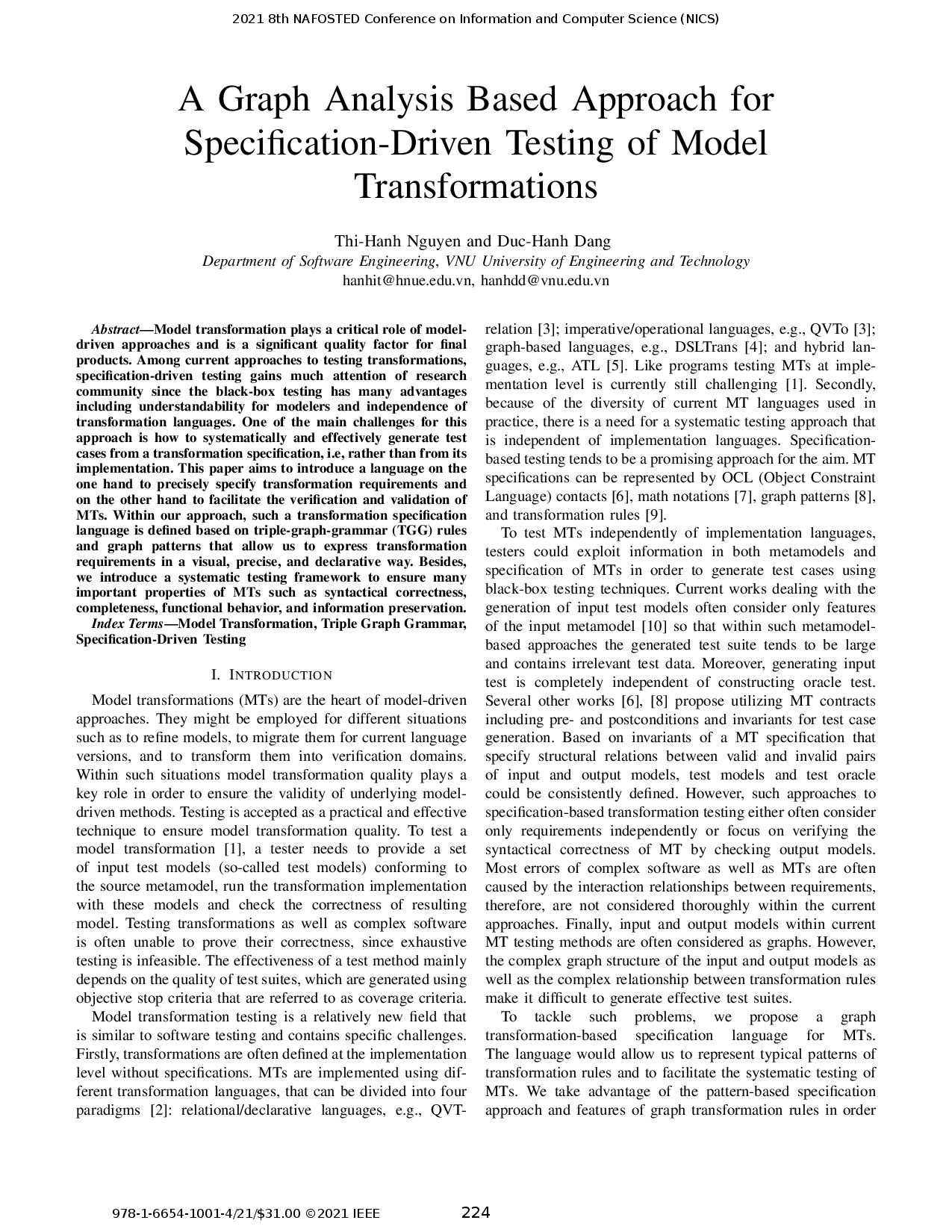 A Graph Analysis Based Approach for Specification-Driven Testing of Model Transformations