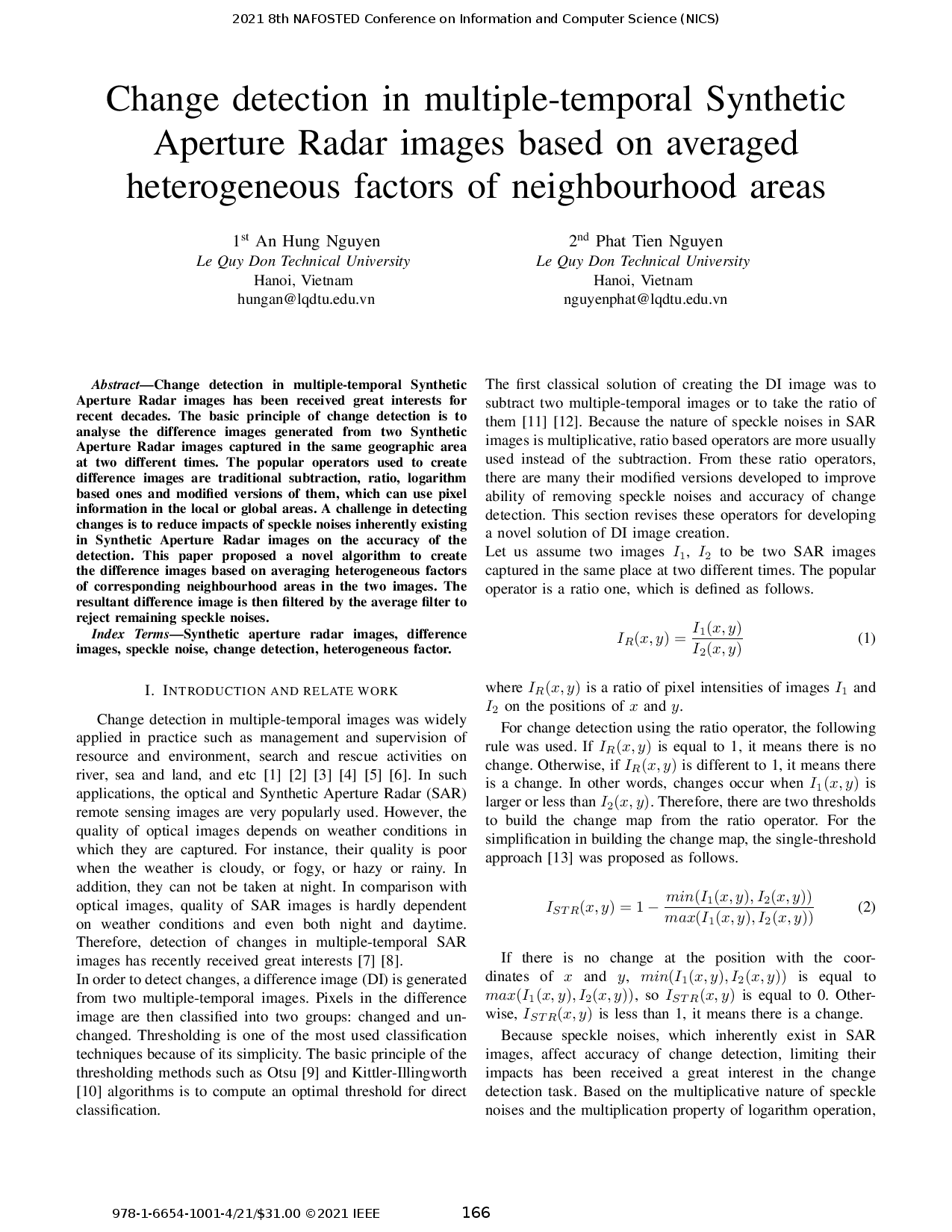 Change detection in multiple-temporal Synthetic Aperture Radar images based on averaged heterogeneous factors of neighbourhood areas