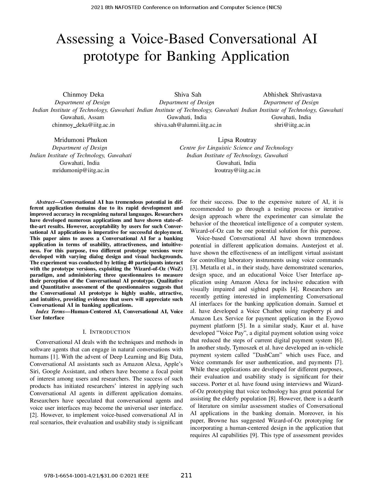 Assessing a Voice-Based Conversational AI prototype for Banking Application