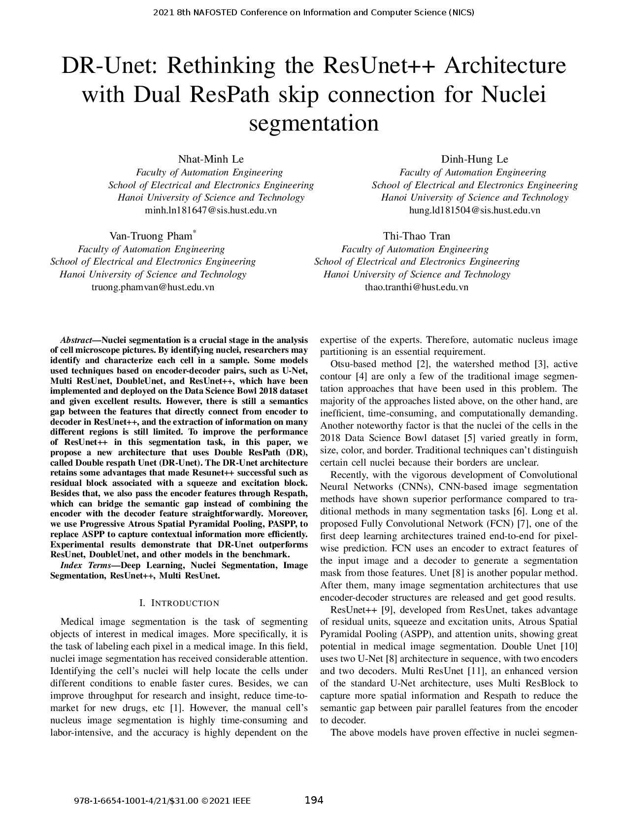 DR-Unet: Rethinking the ResUnet++ Architecture with Dual ResPath skip connection for Nuclei segmentation