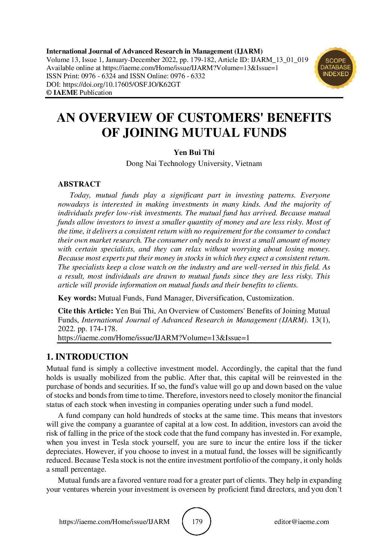 An Overview of Customers Benefits of Joining Mutual Funds. (Nghiên cứu về lợi ích của khách hàng khi tham gia quỹ đầu tư)