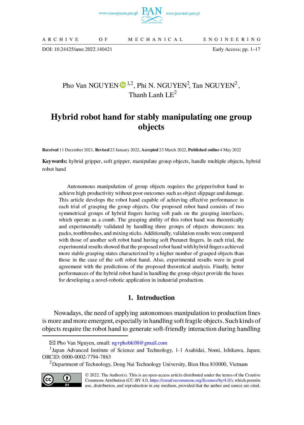 Hybrid Robot Hand for Stably Manipulating One Group Objects (Bàn tay robot lai để ổn định thao tác một nhóm vật thể)