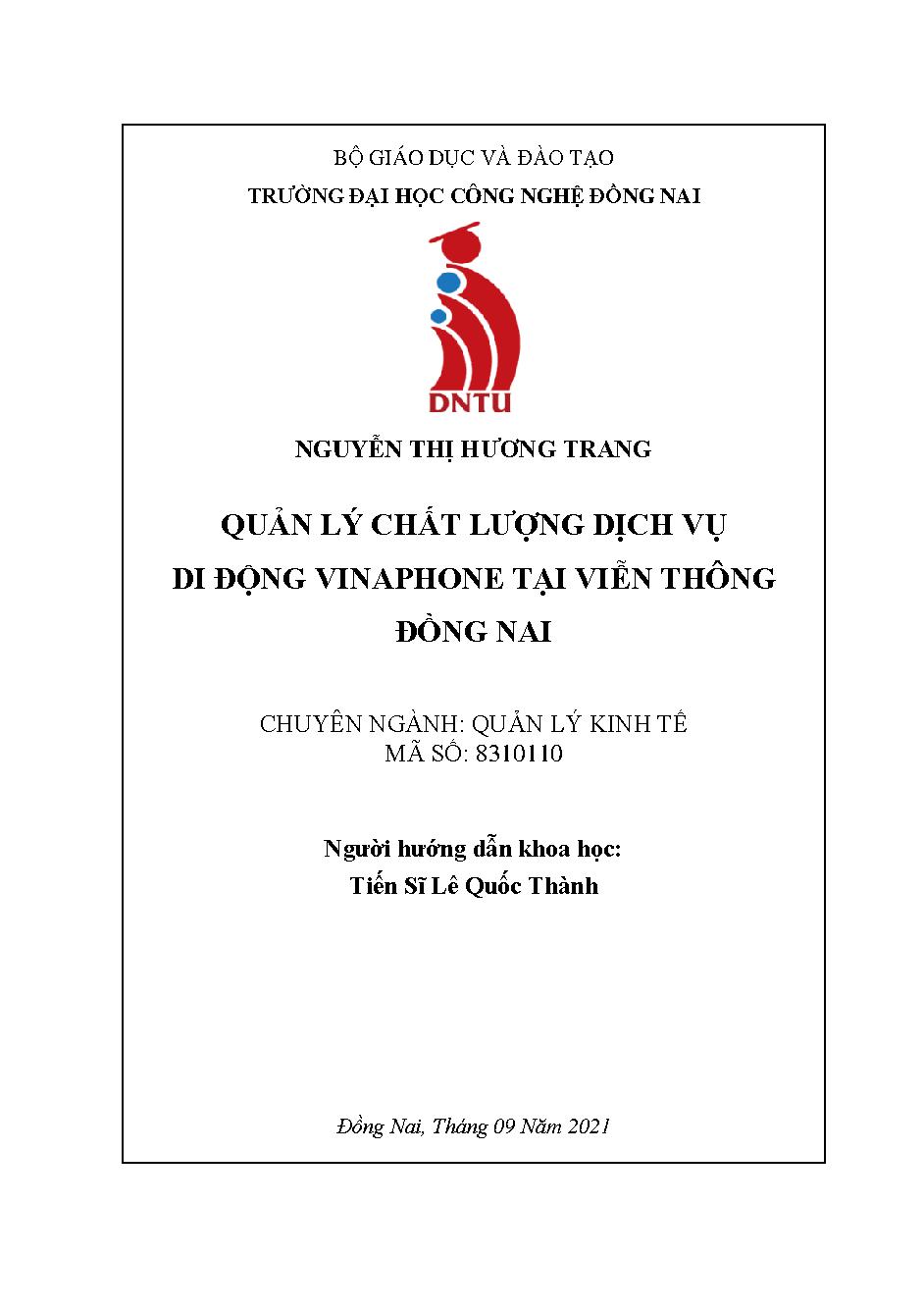 Quản lý Chất lượng dịch vụ di động Vinaphone tại Viễn Thông Đồng Nai.