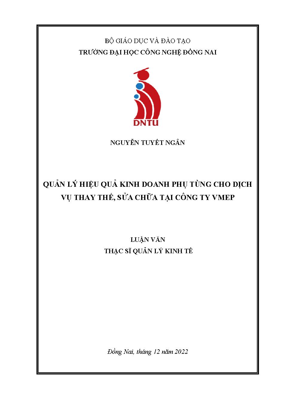 Quản lý hiệu quả kinh doanh phụ tùng cho dịch vụ thay thế, sửa chữa tại công ty VMEP.